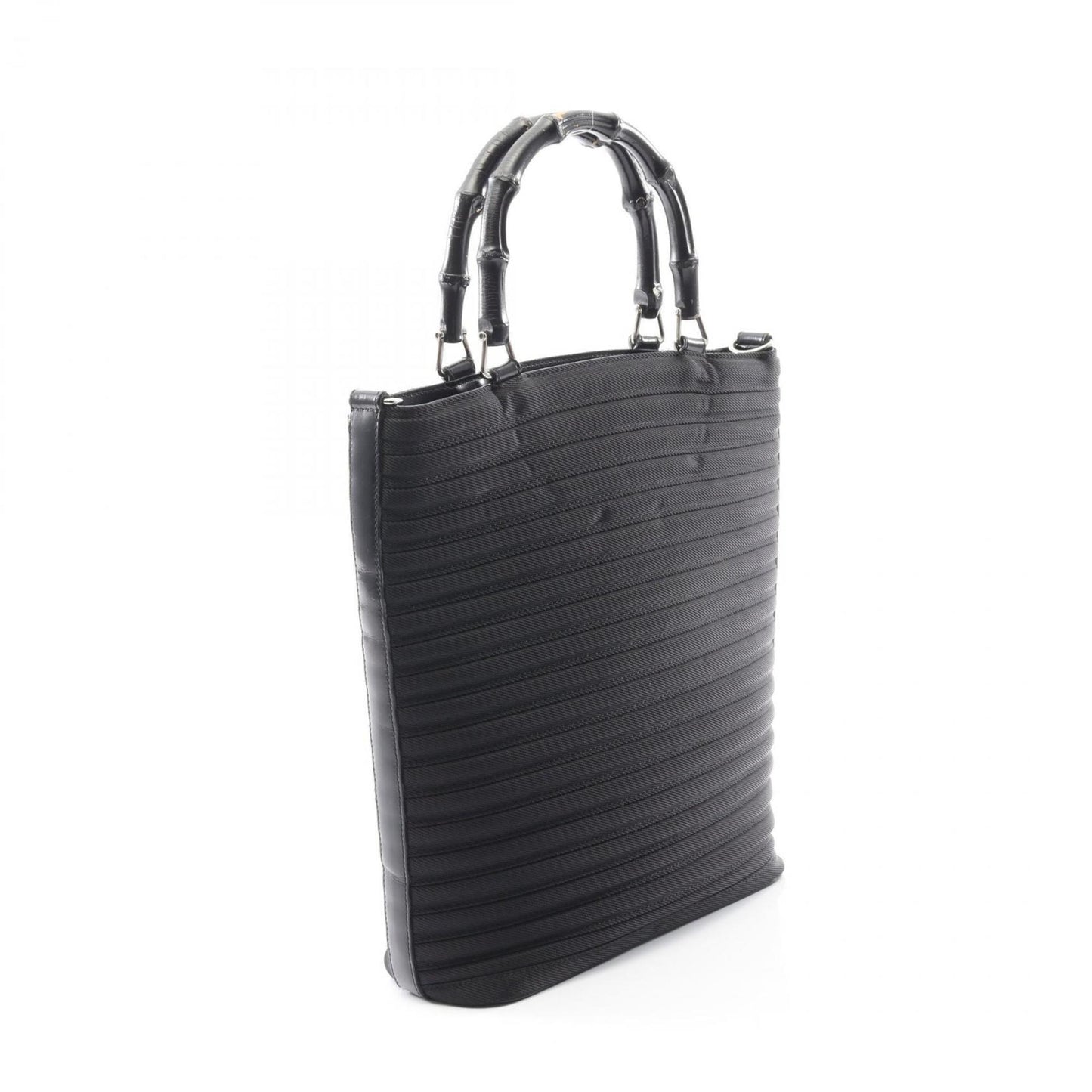 Gucci Black Leather Nylon Canvas Handbag ( )