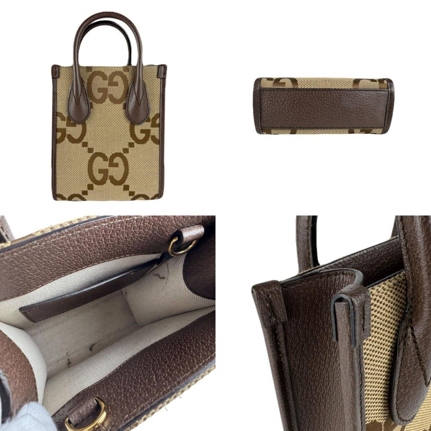 Gucci Brown Green Red Color Canvas Leather Handbag Shoulder Bag ( )