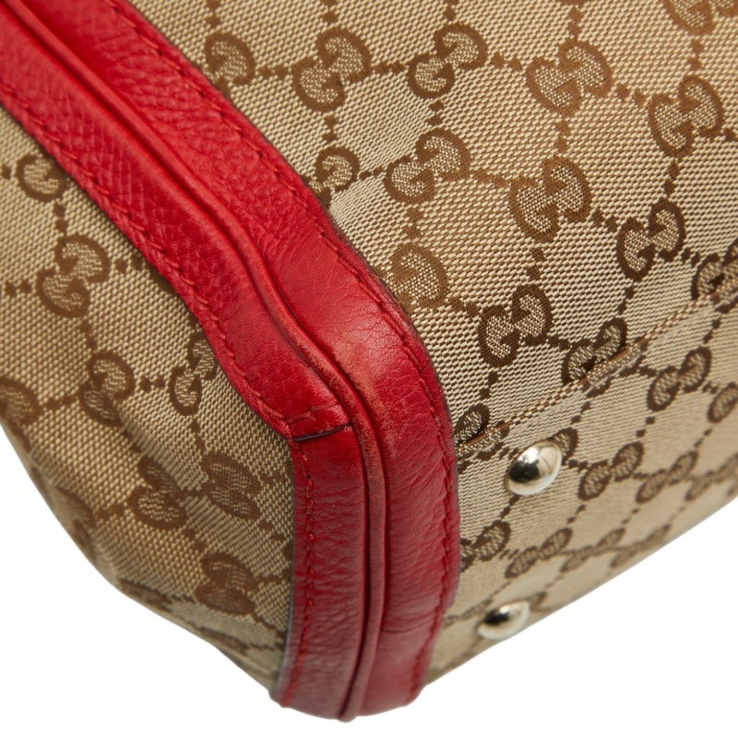Gucci Beige Red Color Canvas Leather Tote Bag ( )