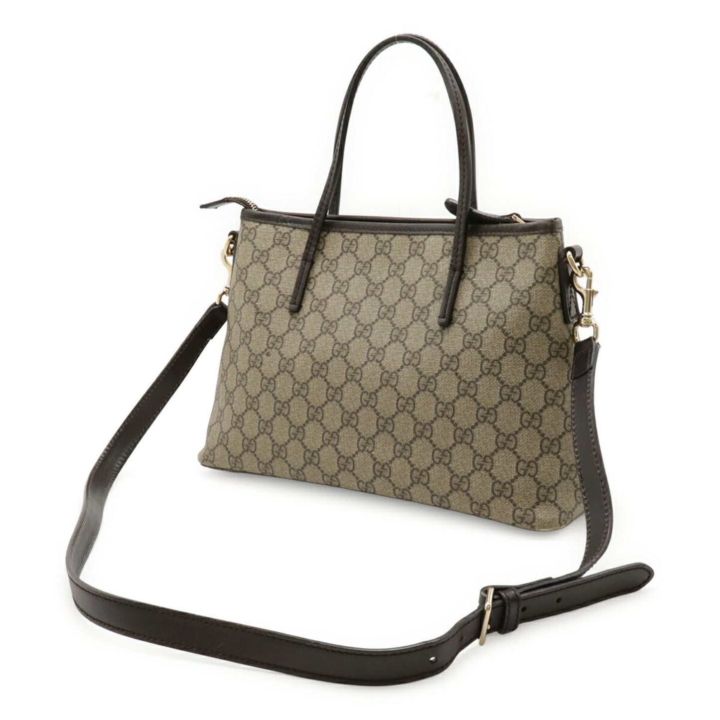 Gucci Gg Plus Beige Dark Brown Gg Supreme Leather Handbag Shoulder Bag Tote Bag ( )