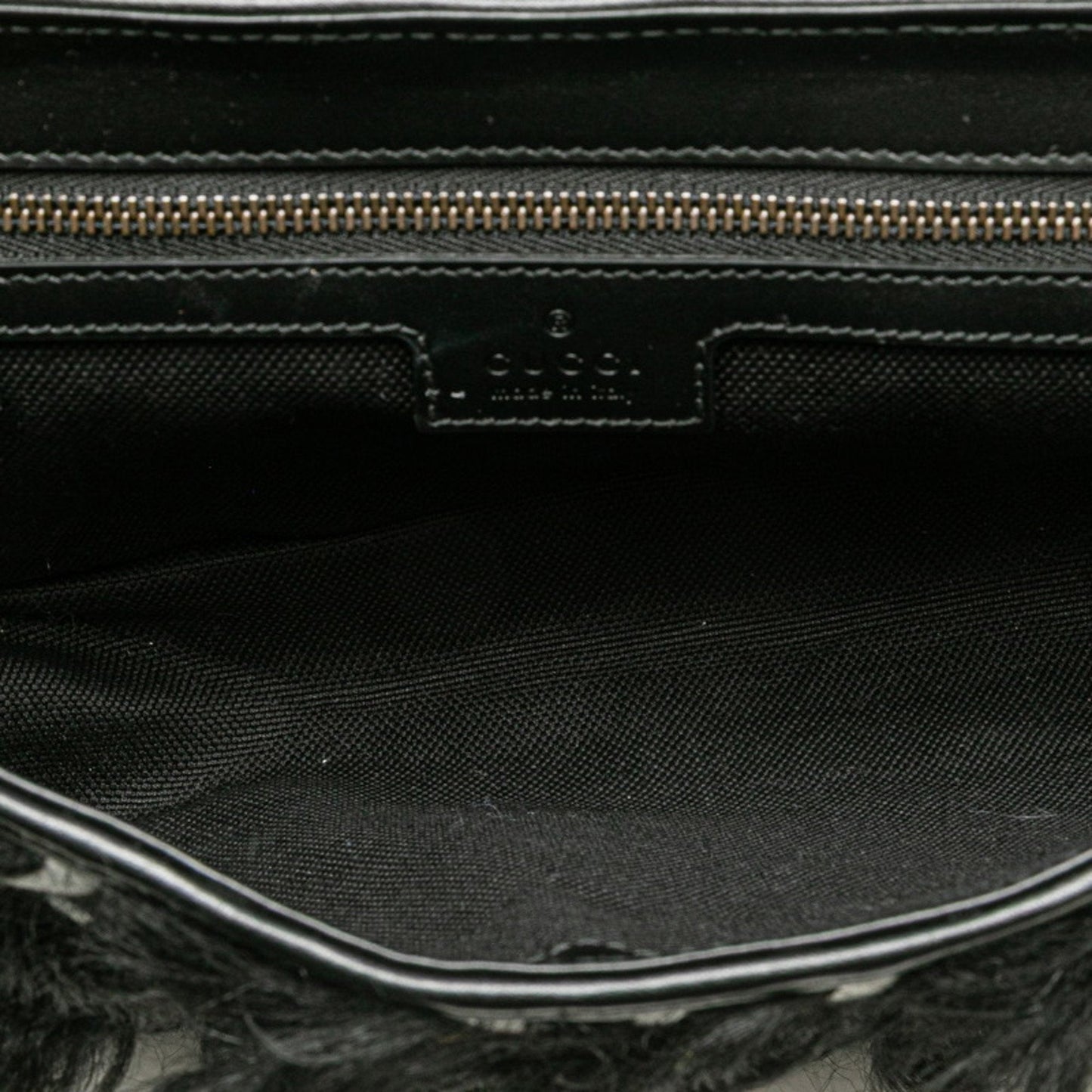 Gucci Black White Faux Fur Leather Handbag Shoulder Bag ( )