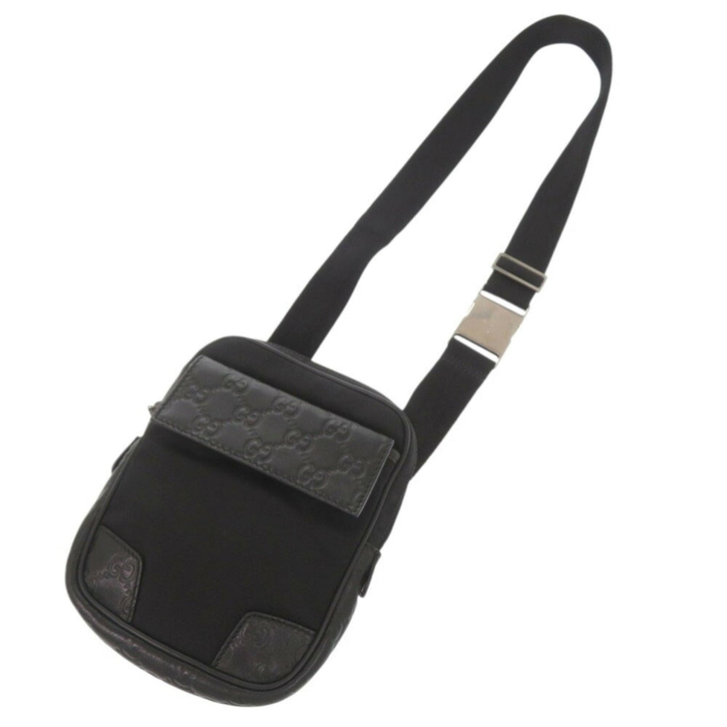 Gucci Black Nylon Gg Leather Fanny Pack Shoulder Bag ( )