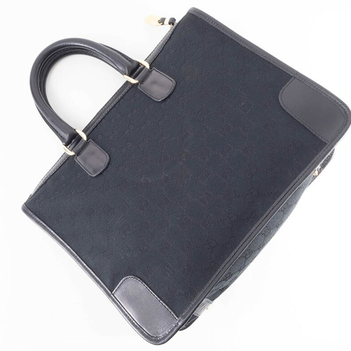 Gucci Black Gg Canvas Leather Handbag ( )