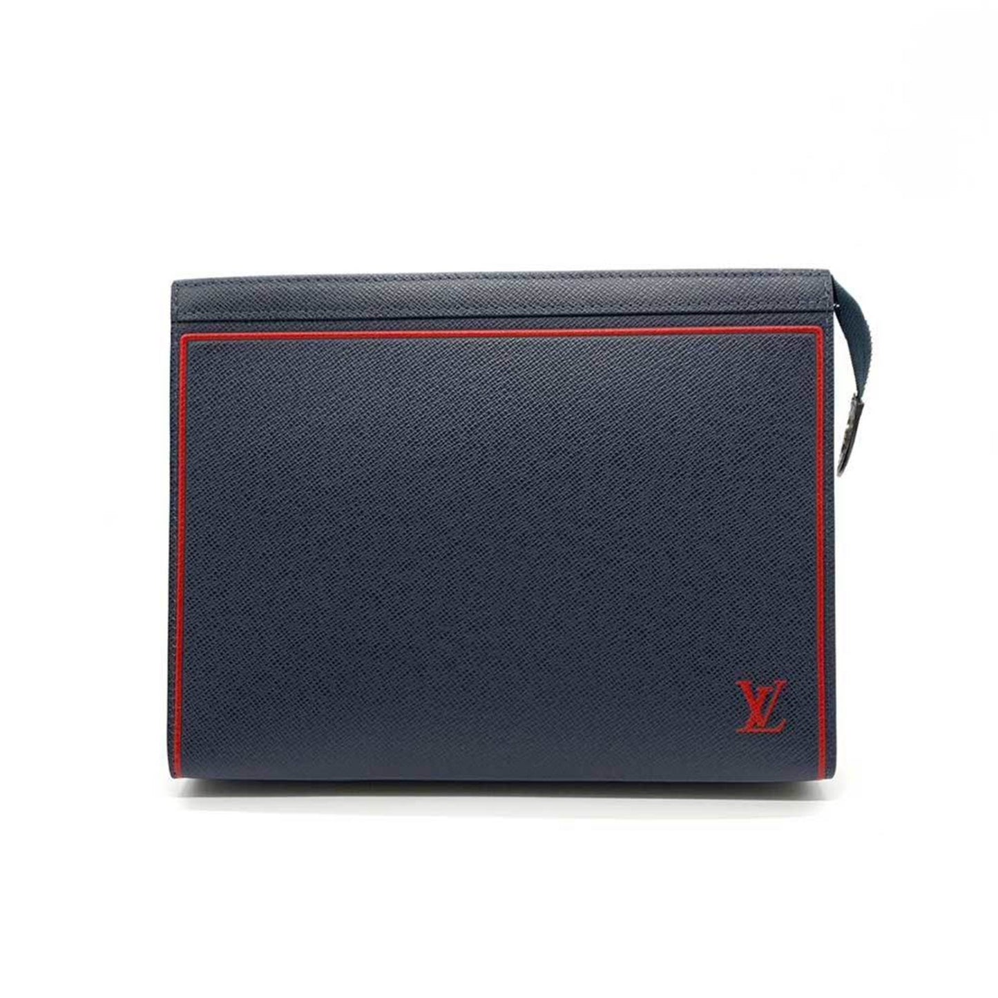 LOUIS VUITTON Bag Pochette Voyage MM Blue Marine Navy x Red Second Clutch Men's Taiga M63394 LOUISVUITTON