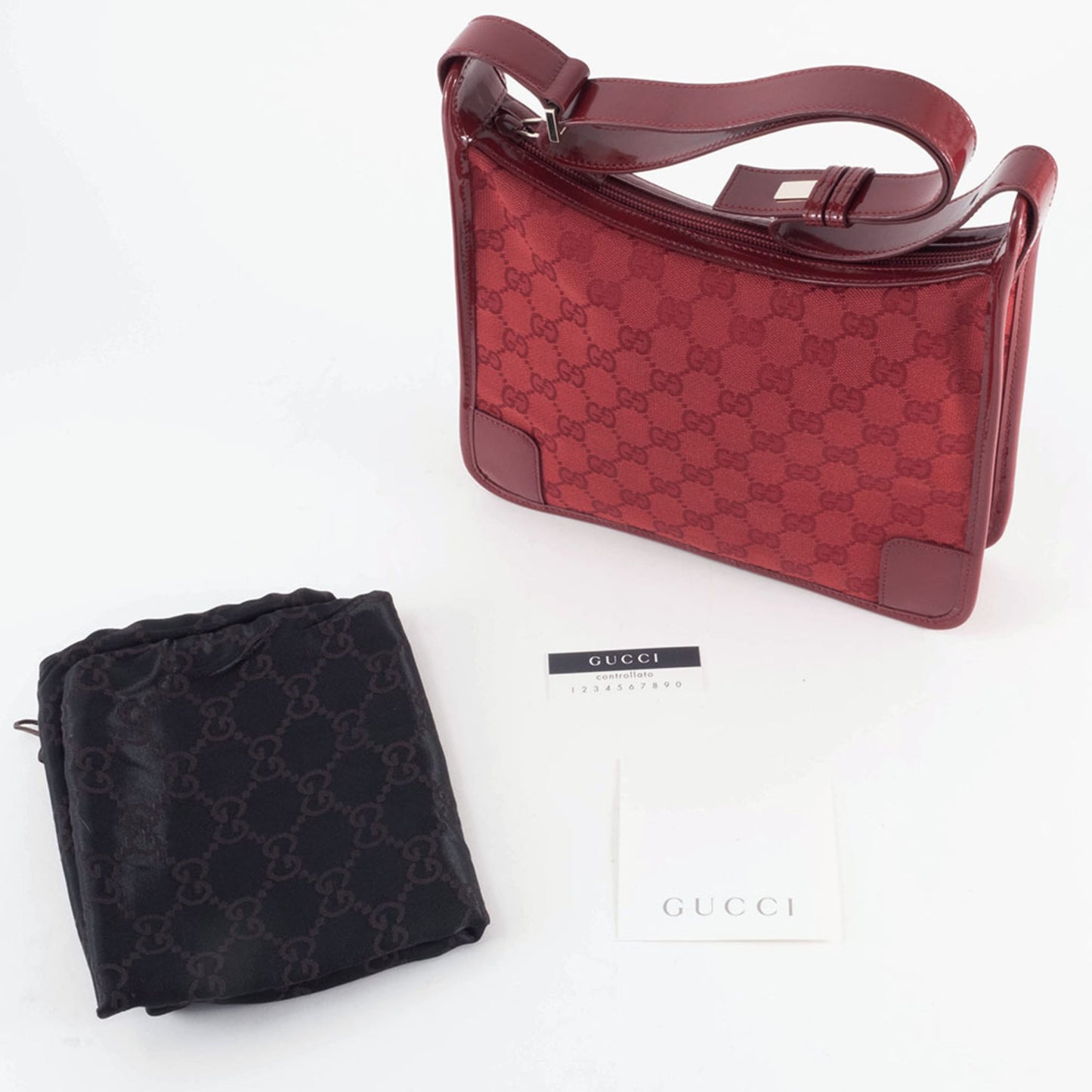 Gucci Red Color Canvas Leather Shoulder Bag ( )