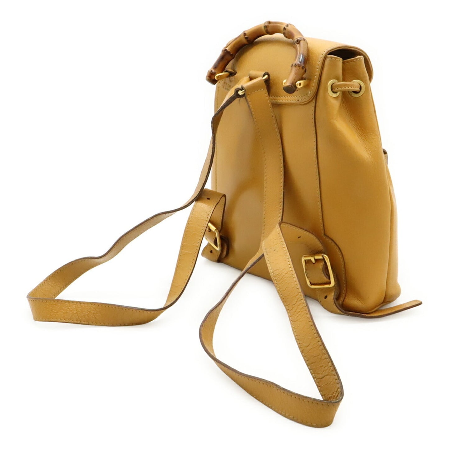 Gucci Beige Light Brown Bamboo Leather Backpack Shoulder Bag ( )