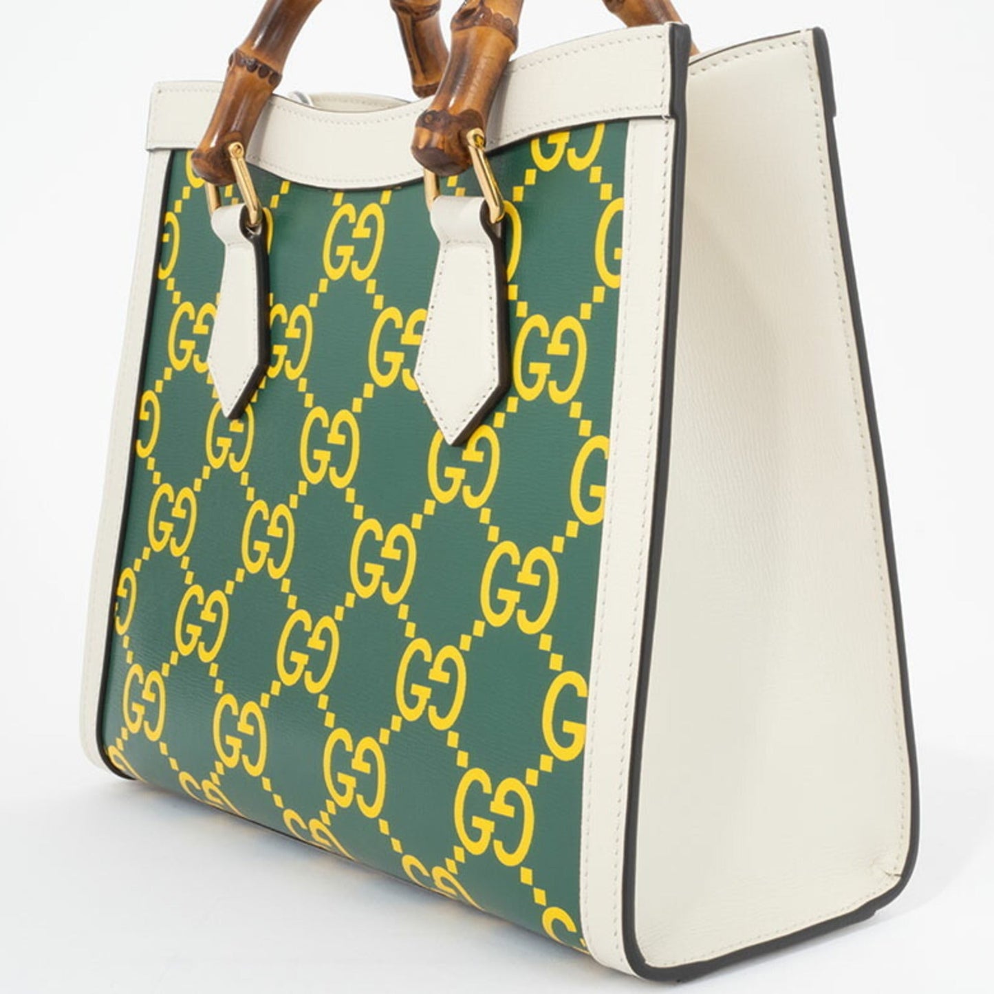 Gucci Green White Yellow Leather Handbag ( )