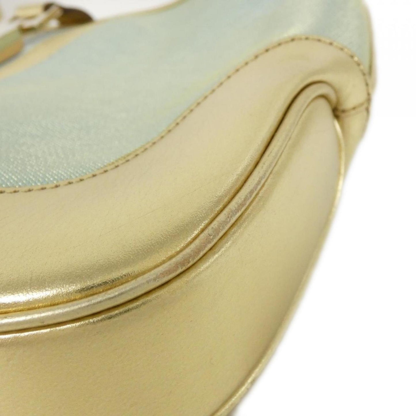 Gucci Gold Light Blue Canvas Leather Shoulder Bag ( )