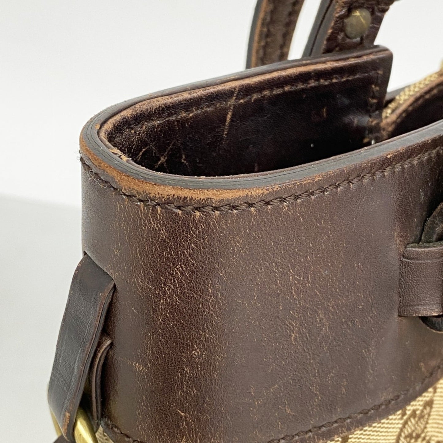 Gucci Beige Brown Canvas Handbag ( )