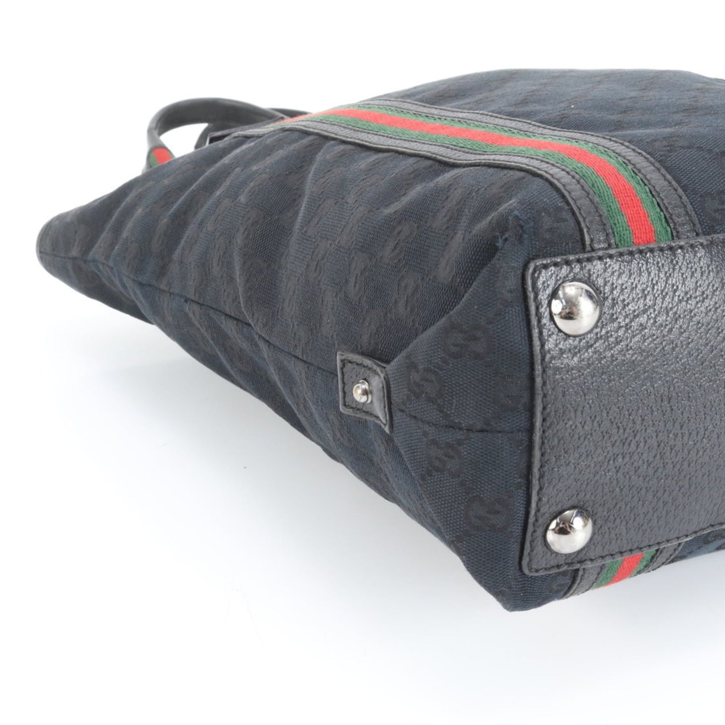 Gucci Black Leather Canvas Tote Bag ( )