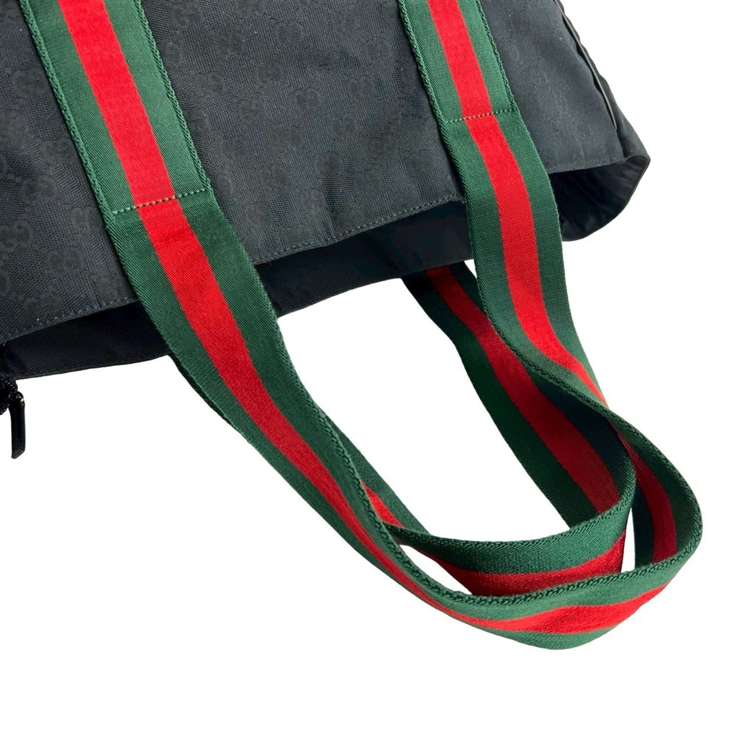Gucci Black Green Red Color Canvas Leather Handbag Tote Bag ( )