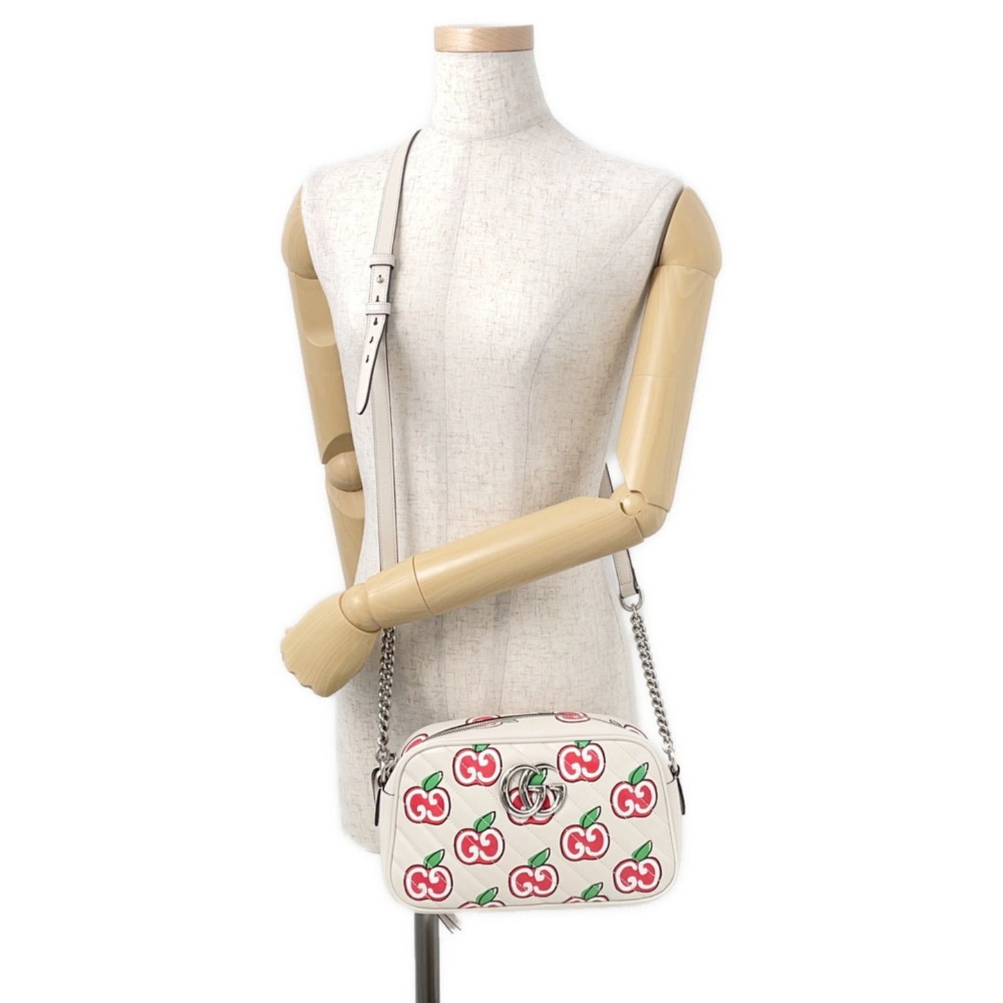 Gucci Beige Red Color White Leather Shoulder Bag ( )