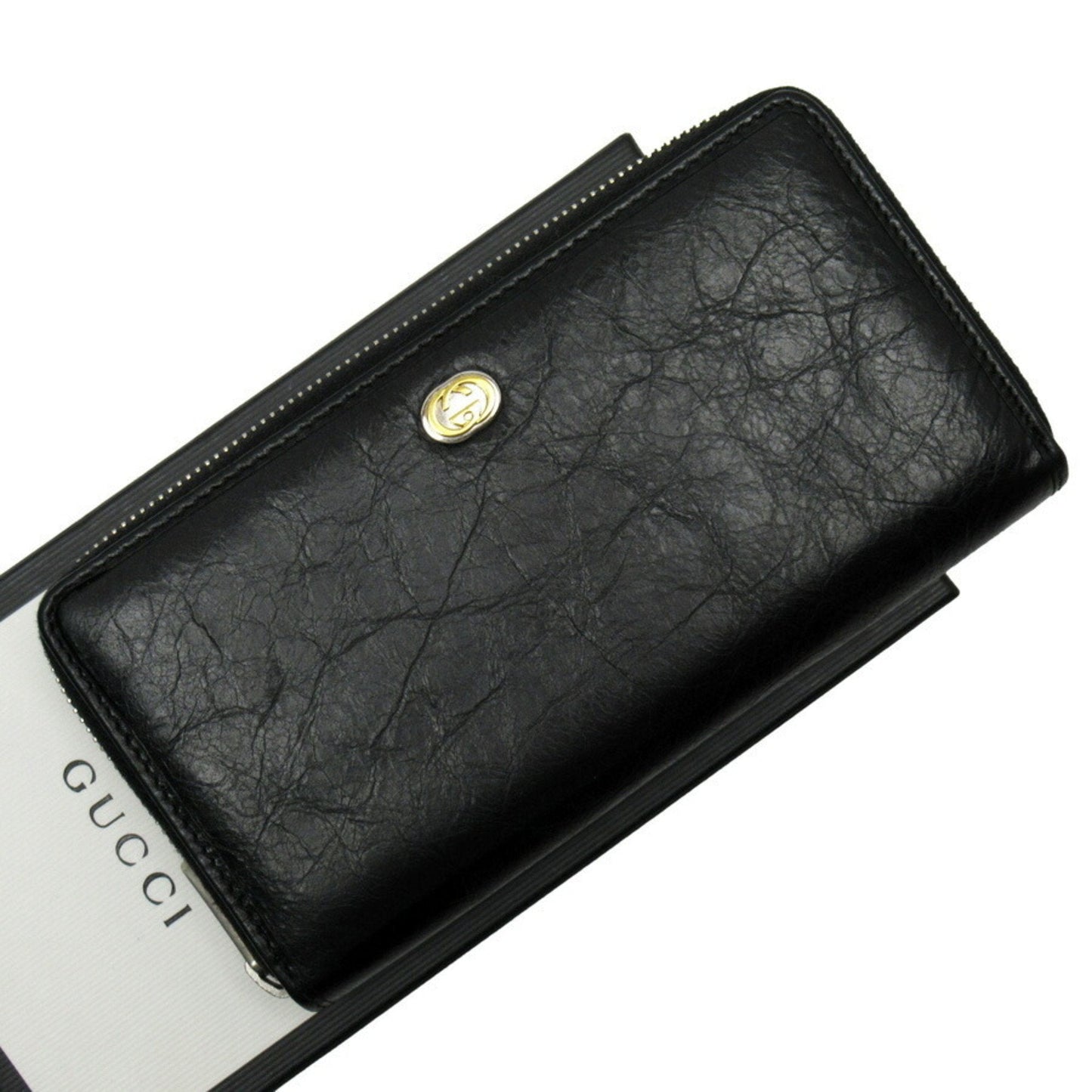 Gucci Black Gold Silver Leather Long Wallet (Bi-Fold) ( )