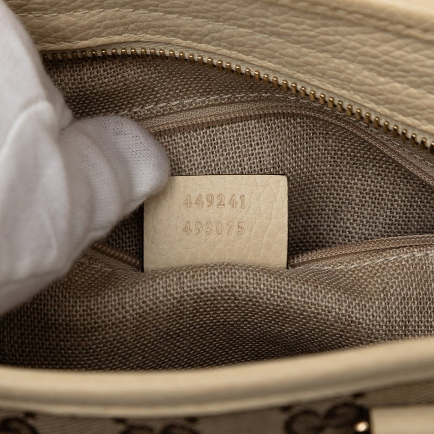 Gucci Beige White Canvas Leather Handbag Shoulder Bag ( )