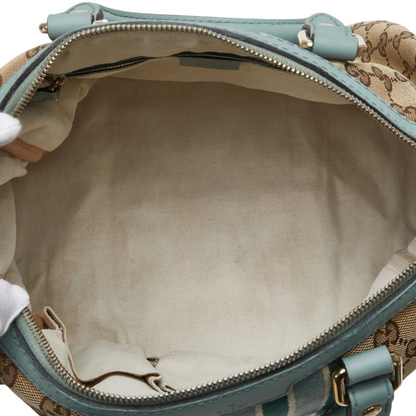 Gucci Beige Blue Canvas Leather Handbag Shoulder Bag ( )