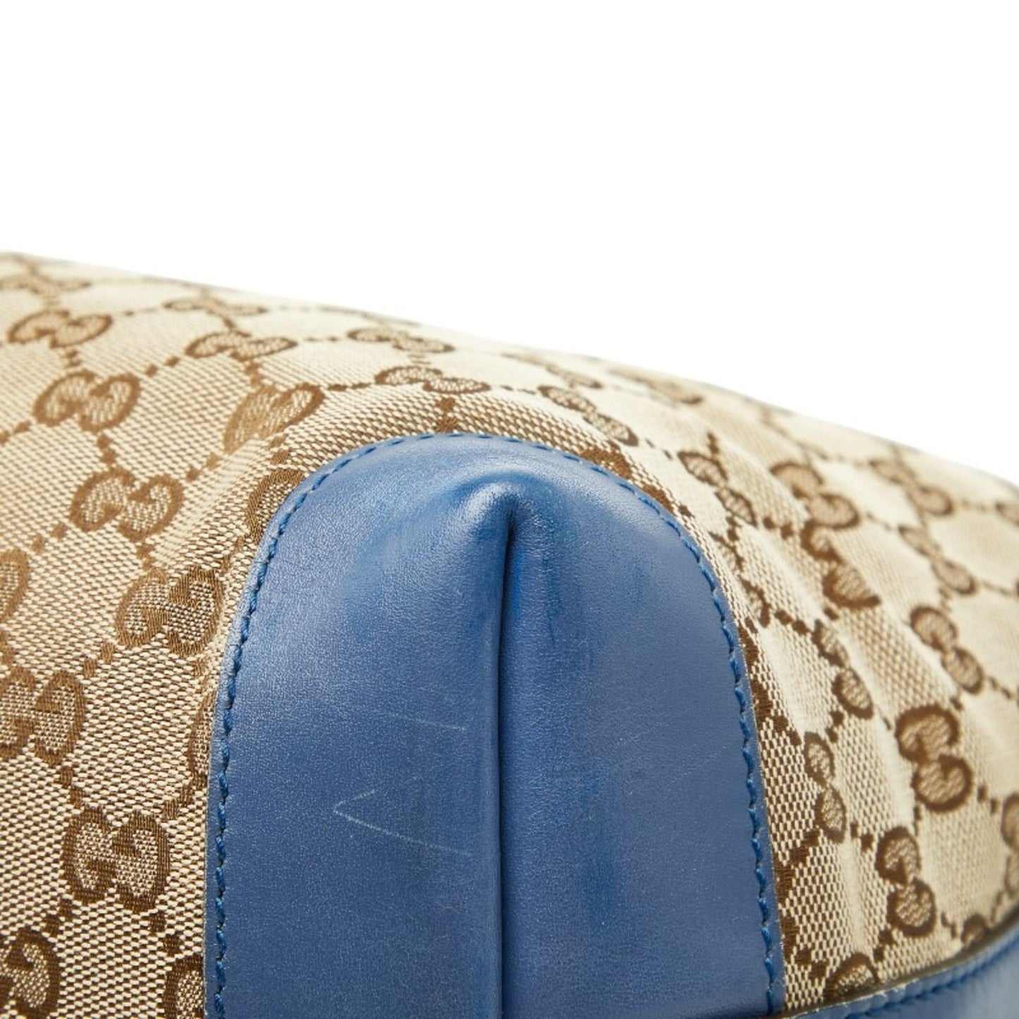 Gucci Beige Blue Canvas Leather Tote Bag ( )