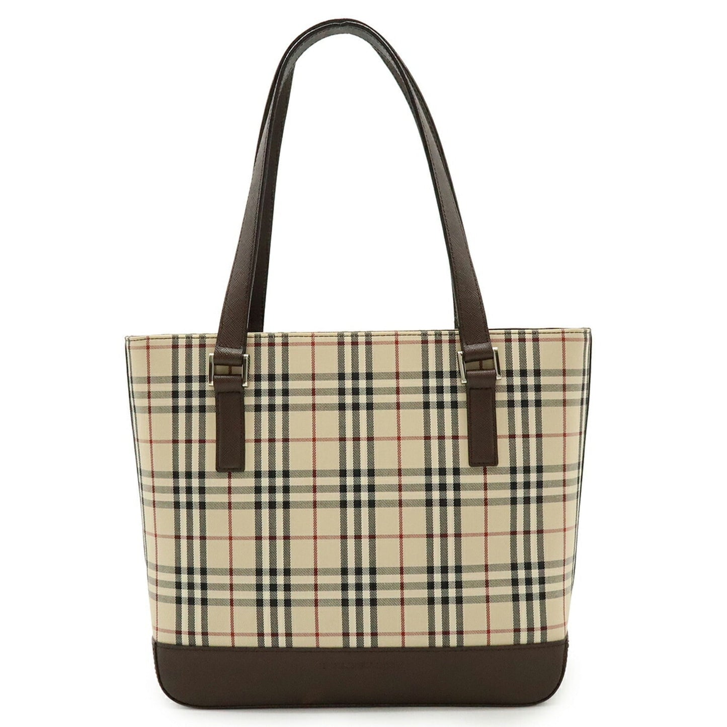 Burberry Beige Black Bordeaux Dark Brown Canvas Leather Shoulder Bag Tote Bag ( )