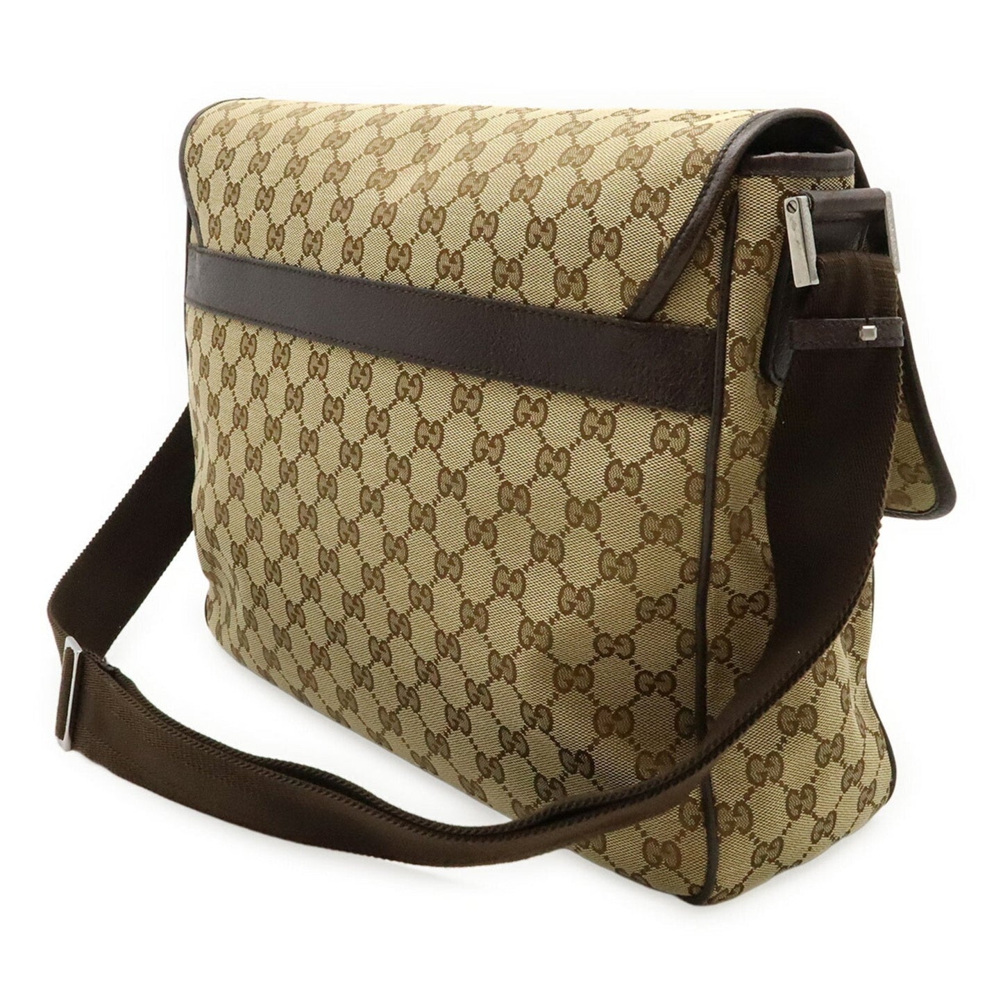 Gucci Beige Dark Brown Khaki Gg Canvas Leather Shoulder Bag ( )