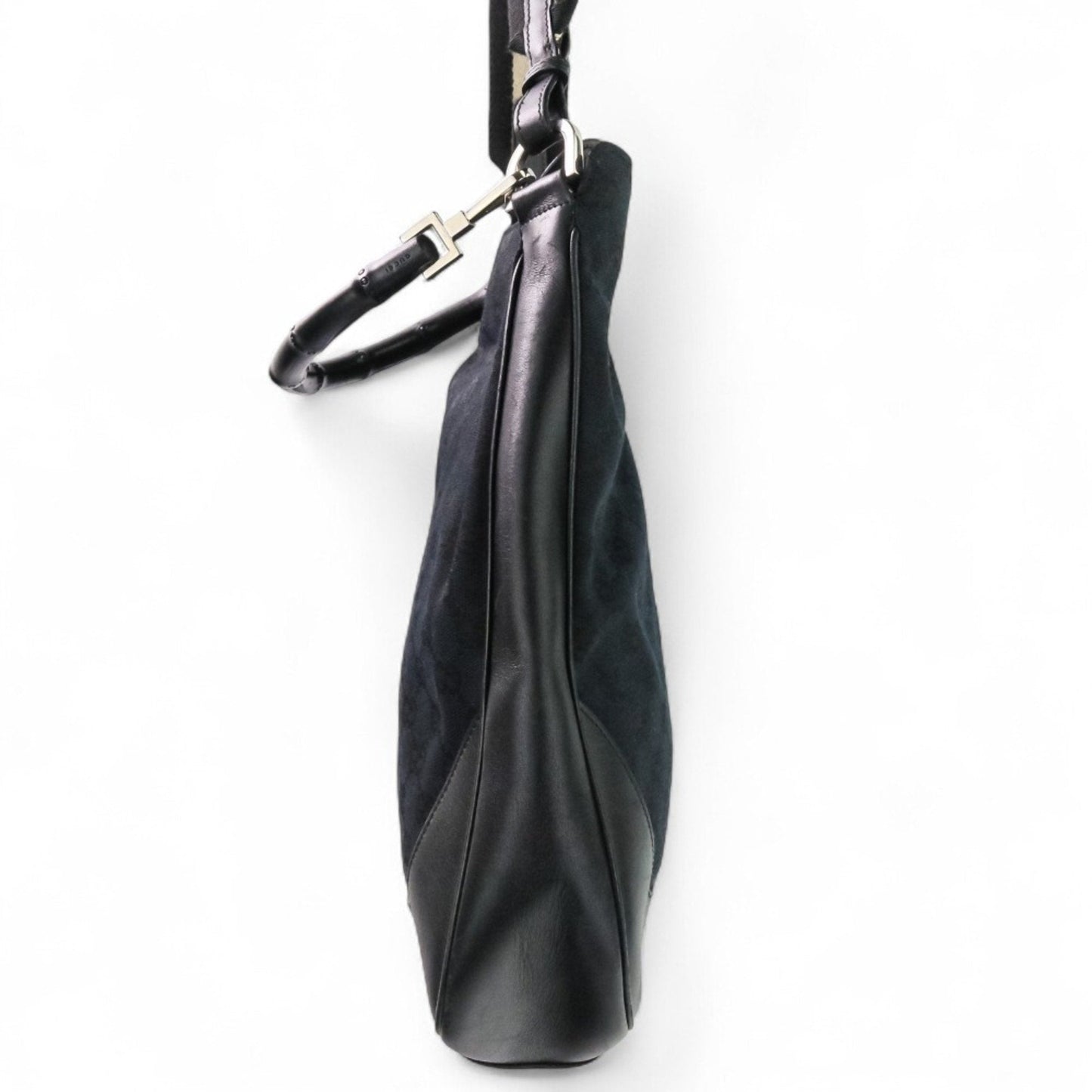 Gucci Black Leather Gg Canvas Handbag Shoulder Bag ( )