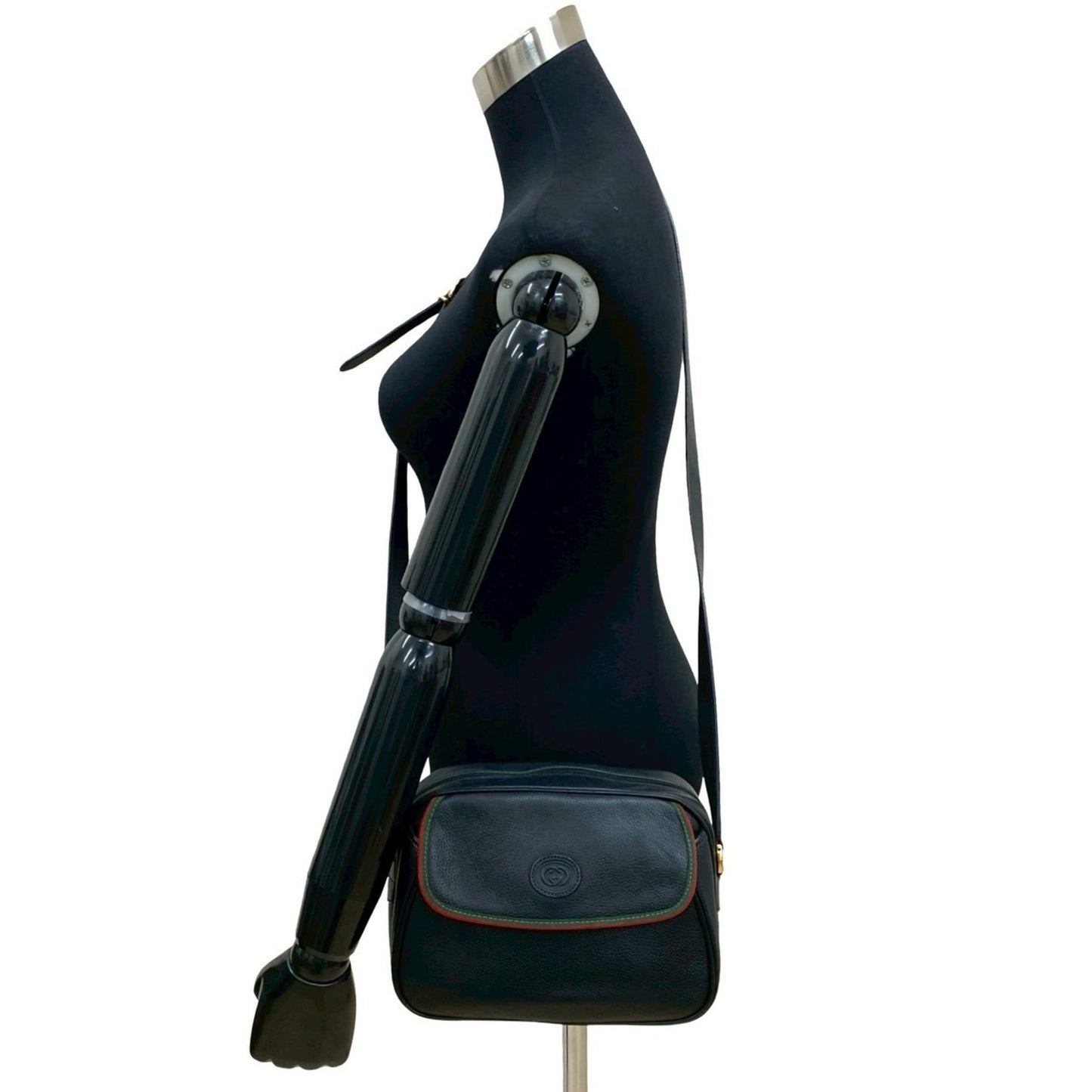 Gucci Black Green Red Color Leather Pochette Shoulder Bag ( )