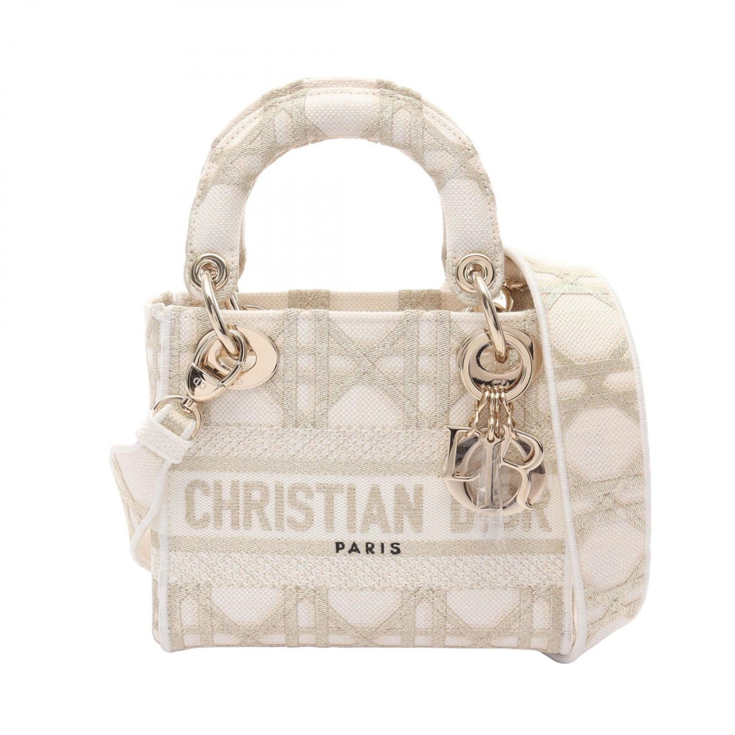 Christian Dior Gold White Canvas Handbag ()