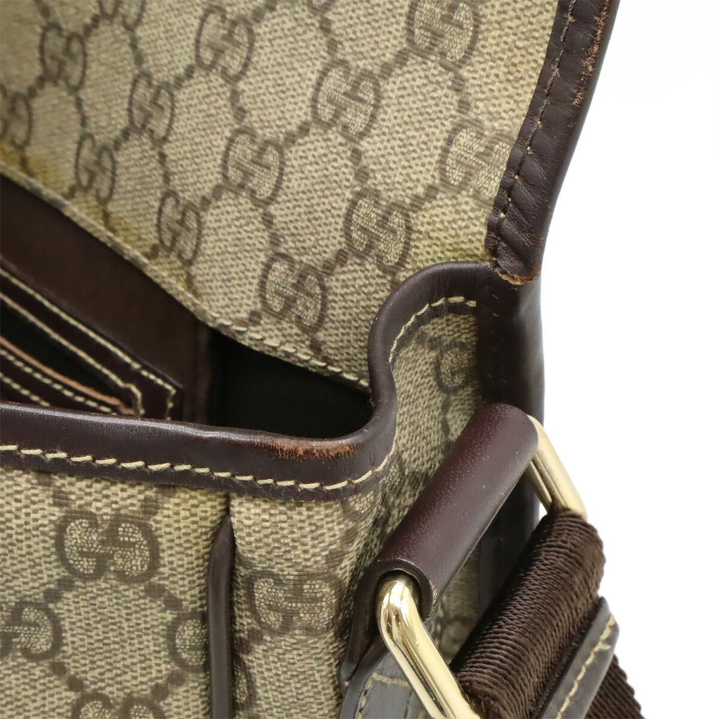 Gucci Beige Dark Brown Gg Supreme Leather Shoulder Bag ( )
