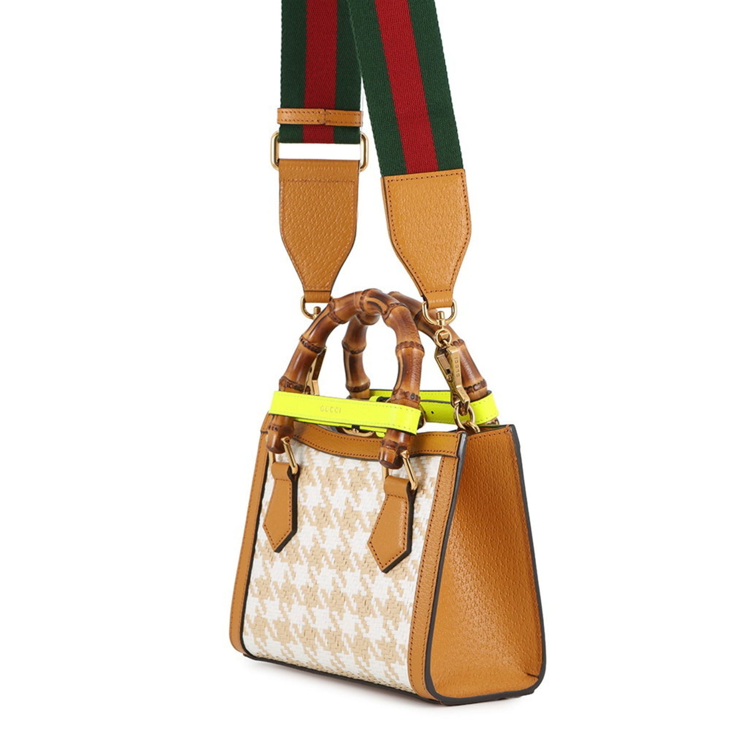 Gucci Light Brown White Raffia Leather Handbag ( )