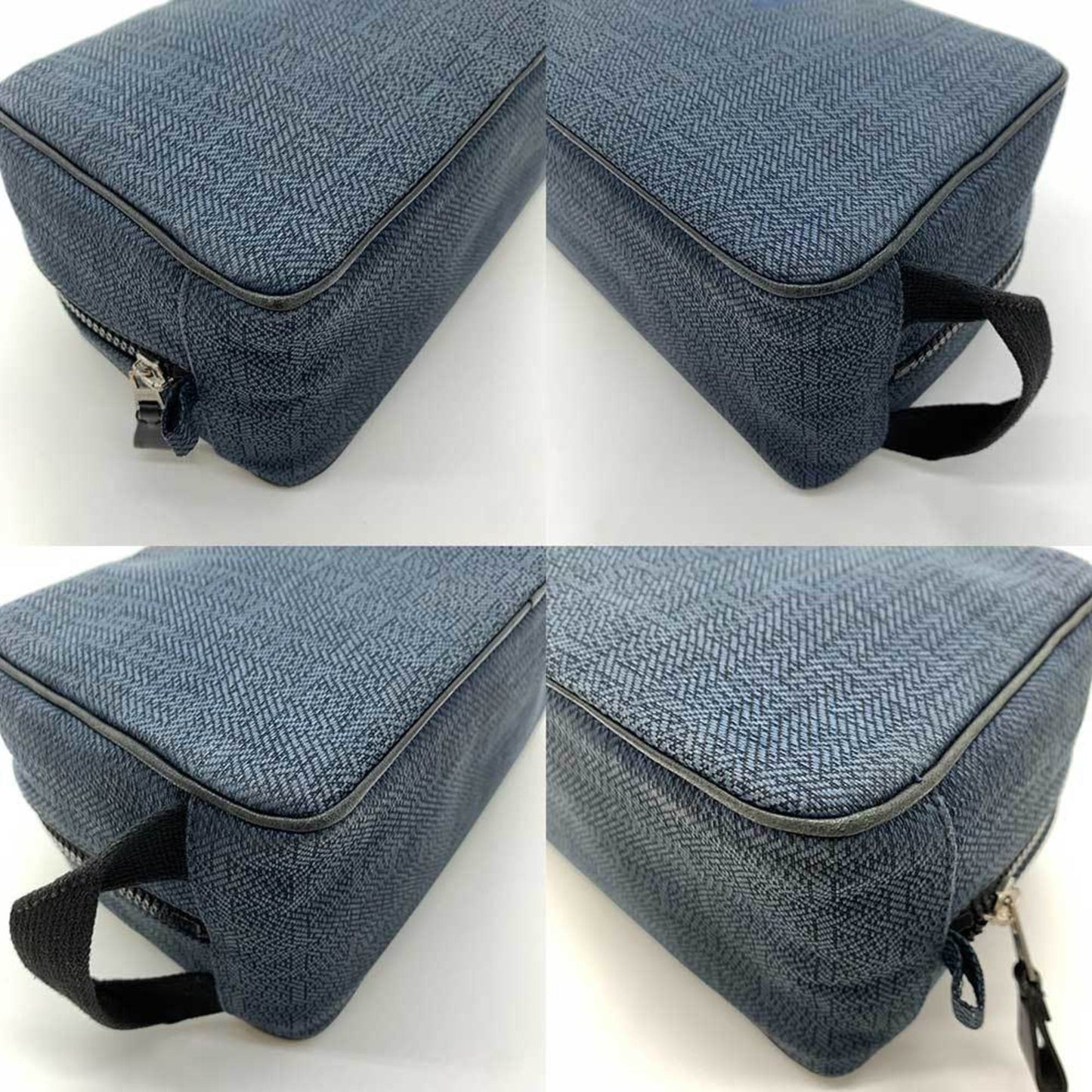 Hermes Navy Toile Chevron Clutch Bag Pouch ( )