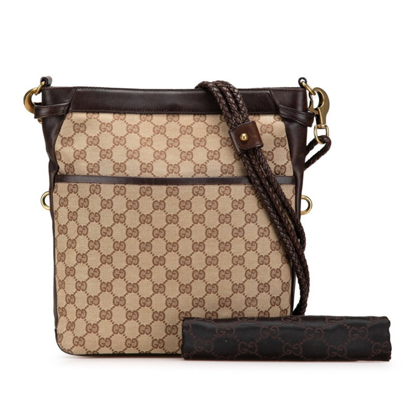 Gucci Beige Brown Canvas Leather Shoulder Bag ( )