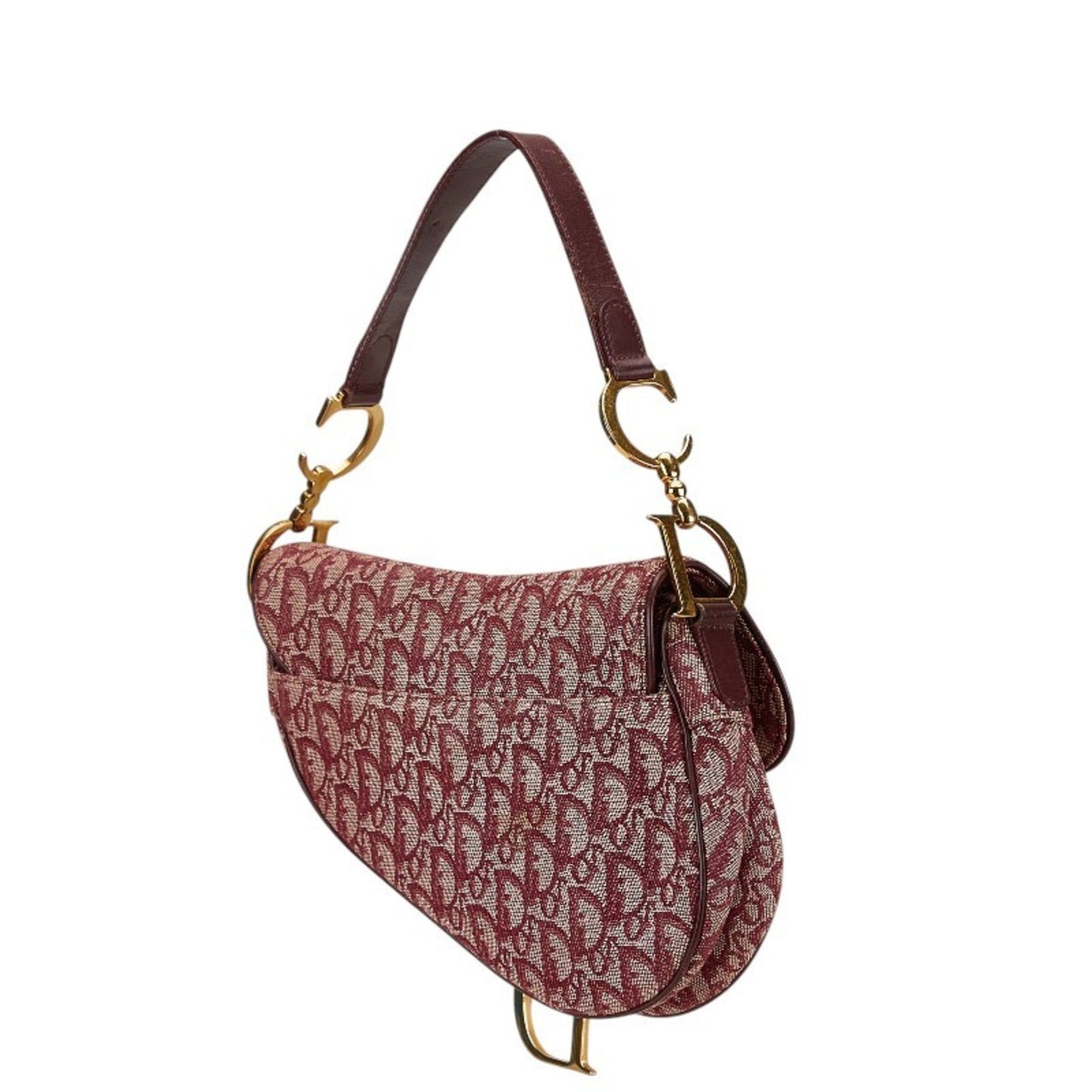 Christian Dior Bordeaux Red Color Canvas Leather Handbag ()