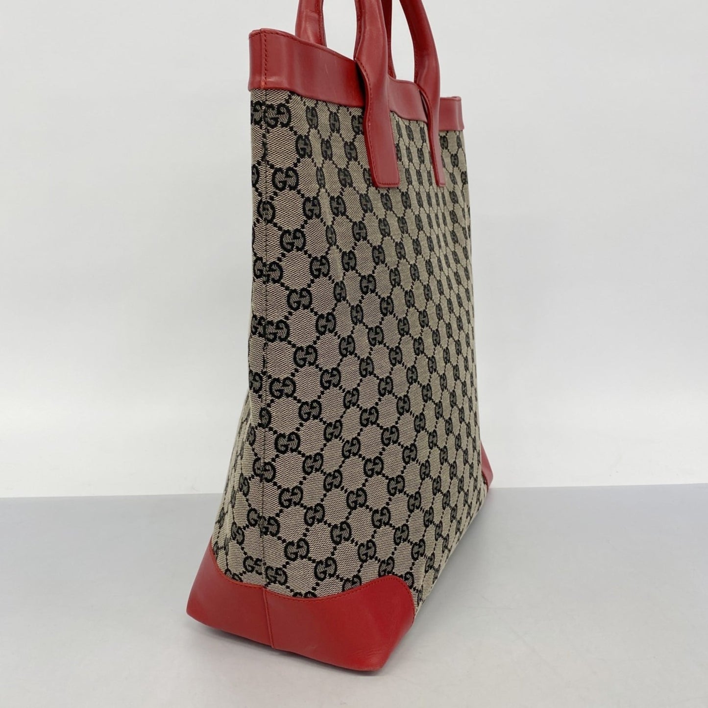 Gucci Beige Black Red Color Canvas Tote Bag ( )