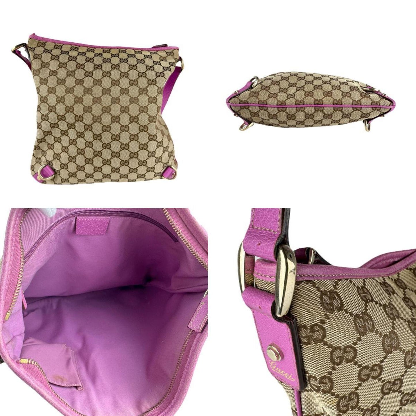 Gucci Brown Purple Gg Canvas Leather Shoulder Bag ( )
