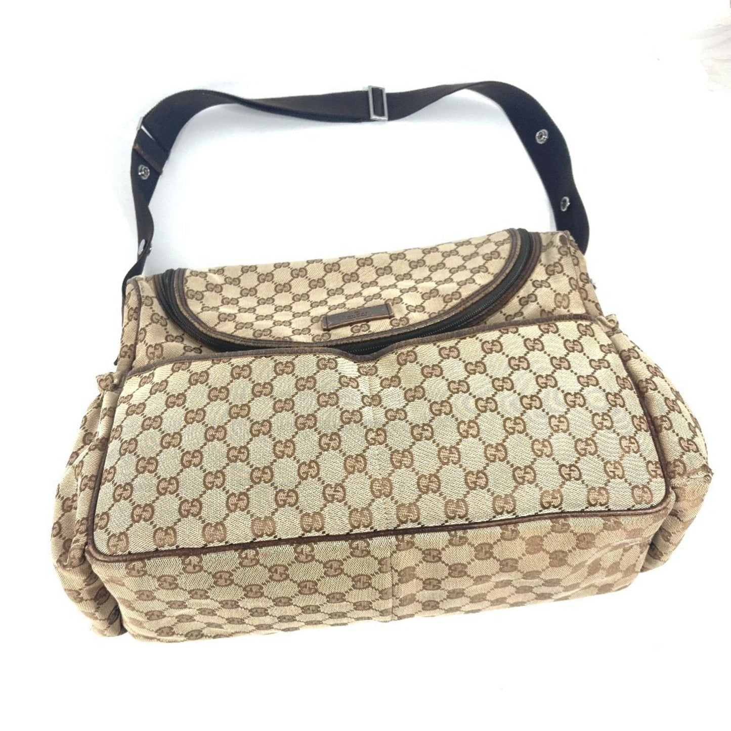 Gucci Gg Canvas Beige Dark Brown Gg Canvas Leather Shoulder Bag ( )