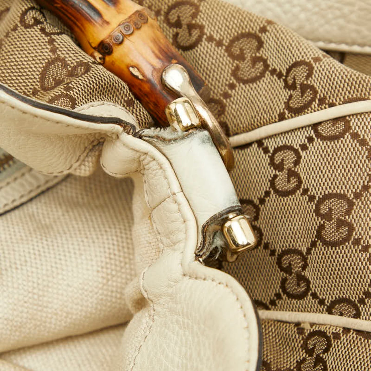 Gucci Brown Ivory Canvas Leather Handbag Shoulder Bag ( )