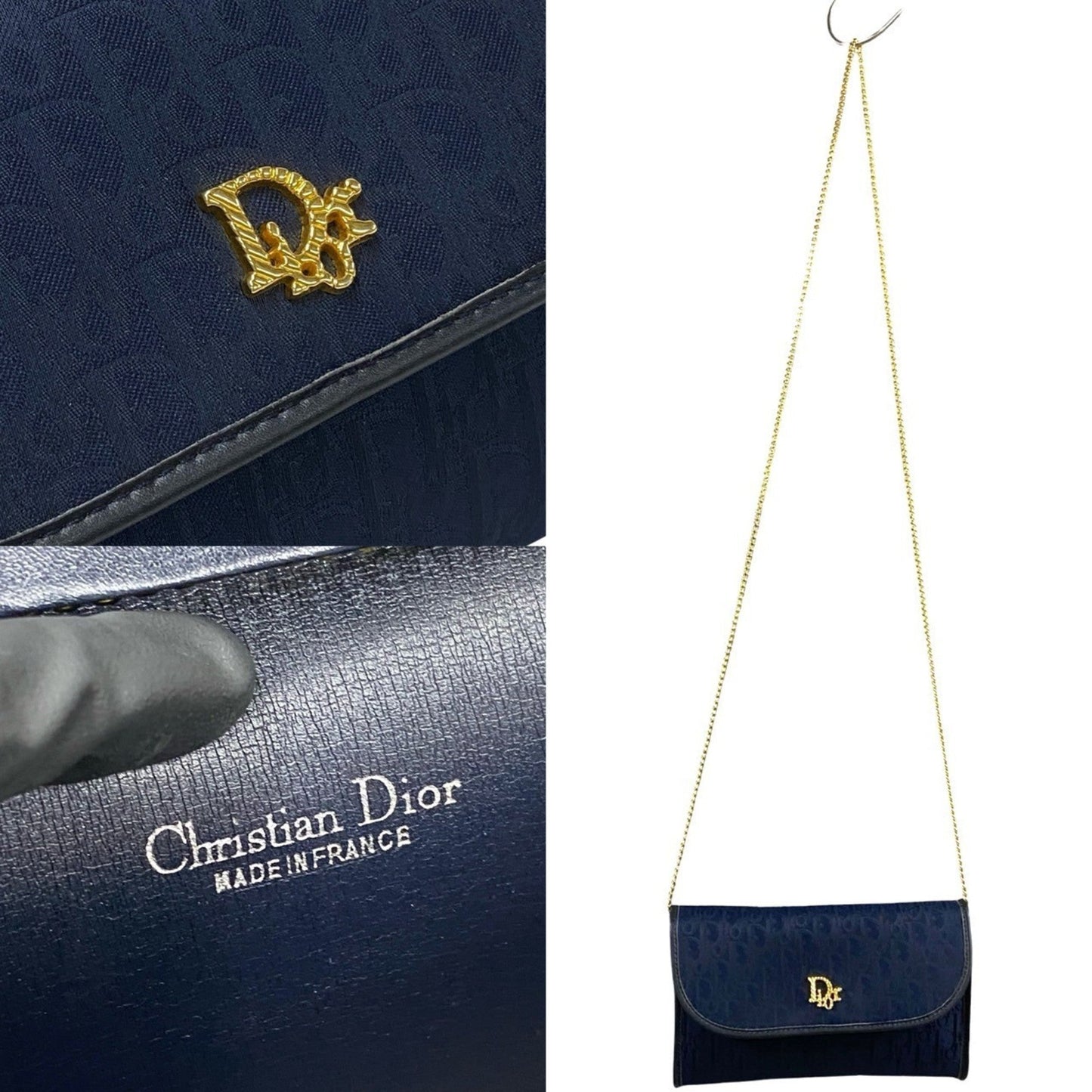 Christian Dior Navy Leather Canvas Shoulder Bag ()