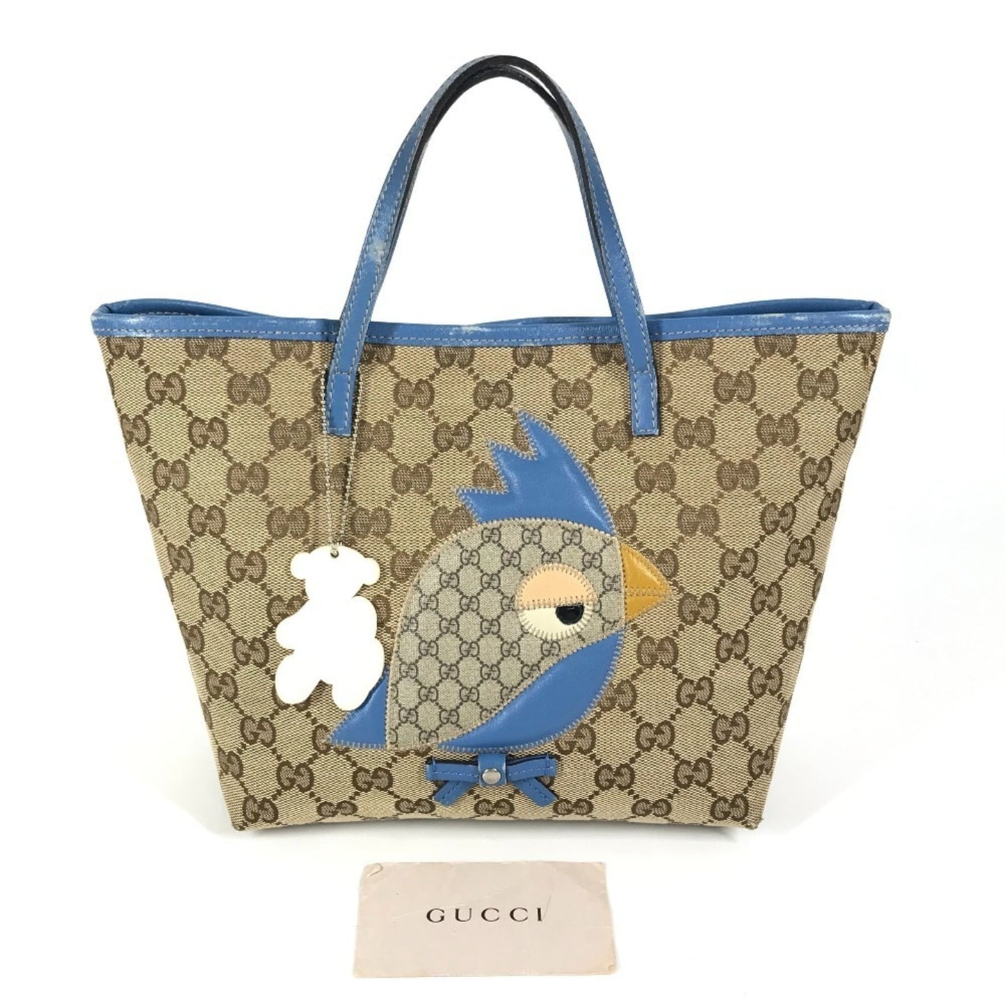 Gucci Gg Canvas Beige Blue Gg Canvas Leather Handbag Tote Bag ( )
