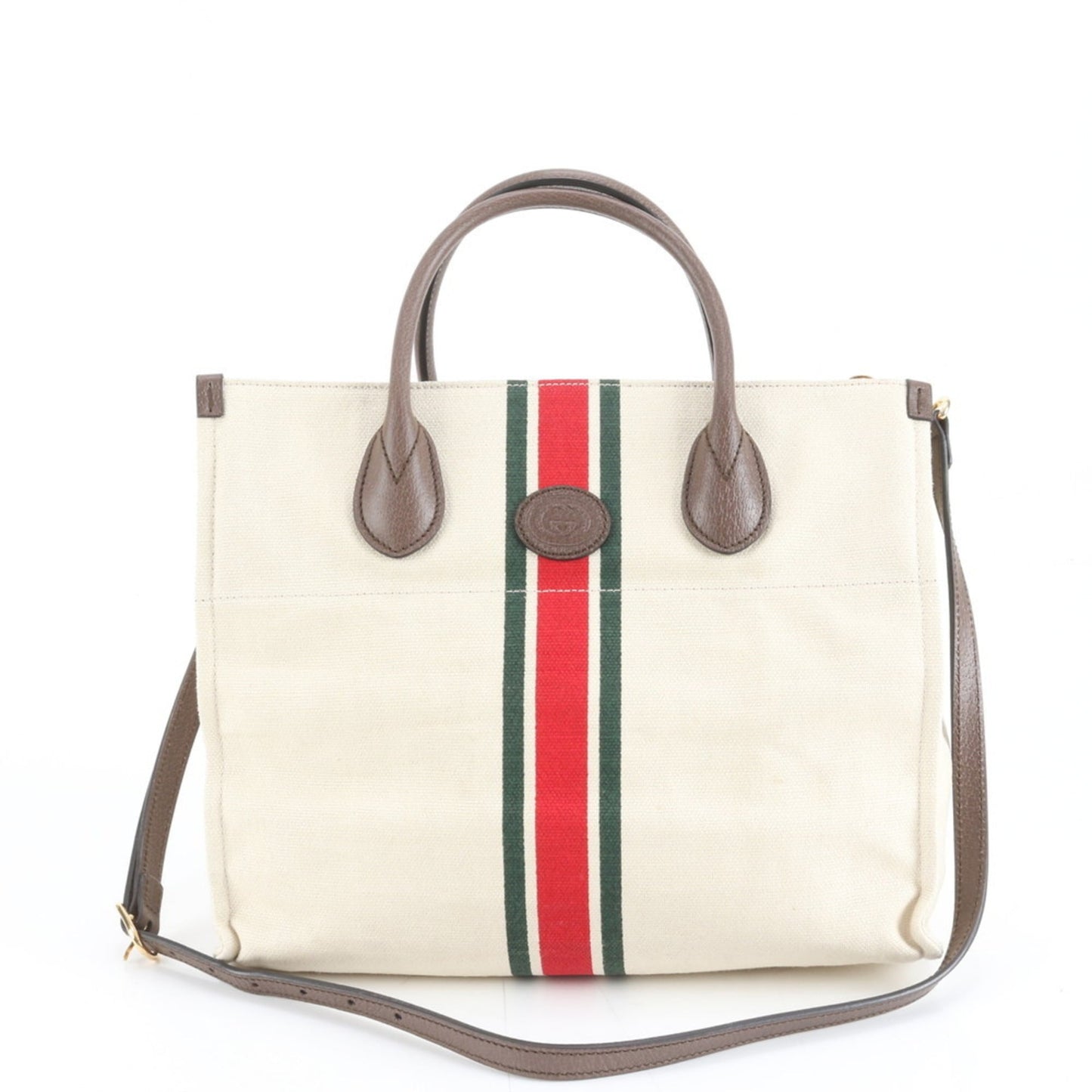 Gucci Ivory Leather Canvas Tote Bag ( )