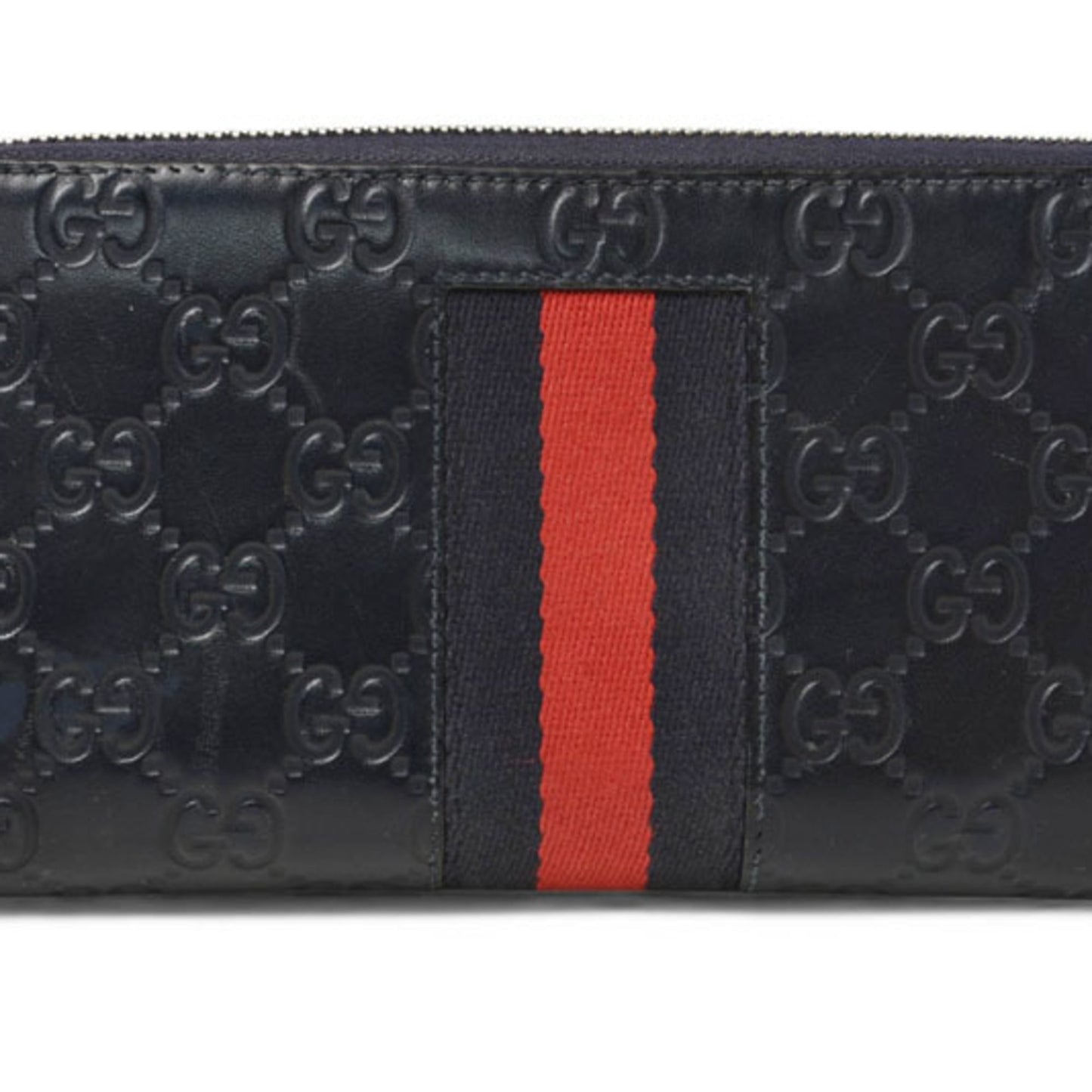 Gucci Dark Navy Red Color Leather Long Wallet (Bi-Fold) ( )