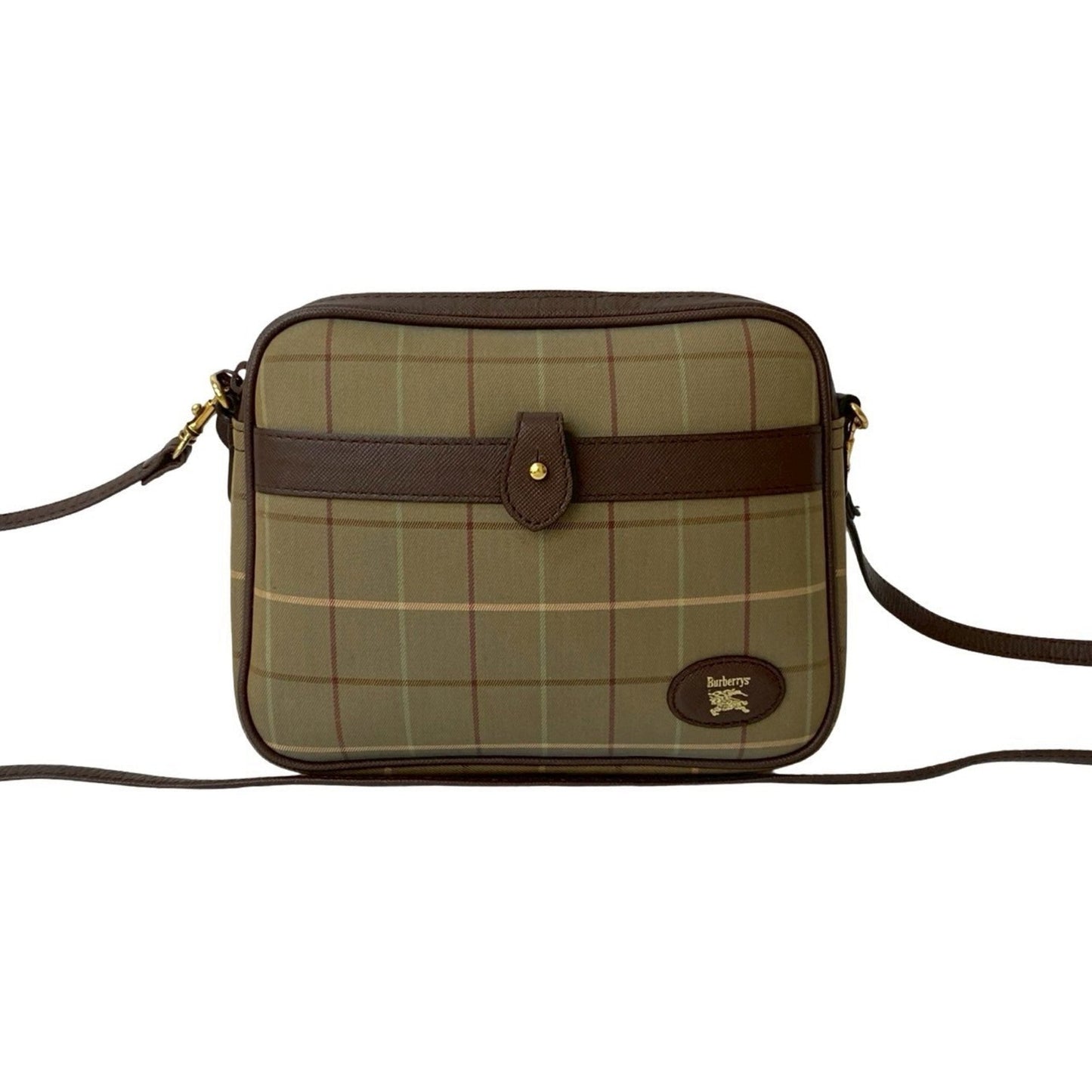 Burberry Brown Khaki Leather Canvas Shoulder Bag ( )