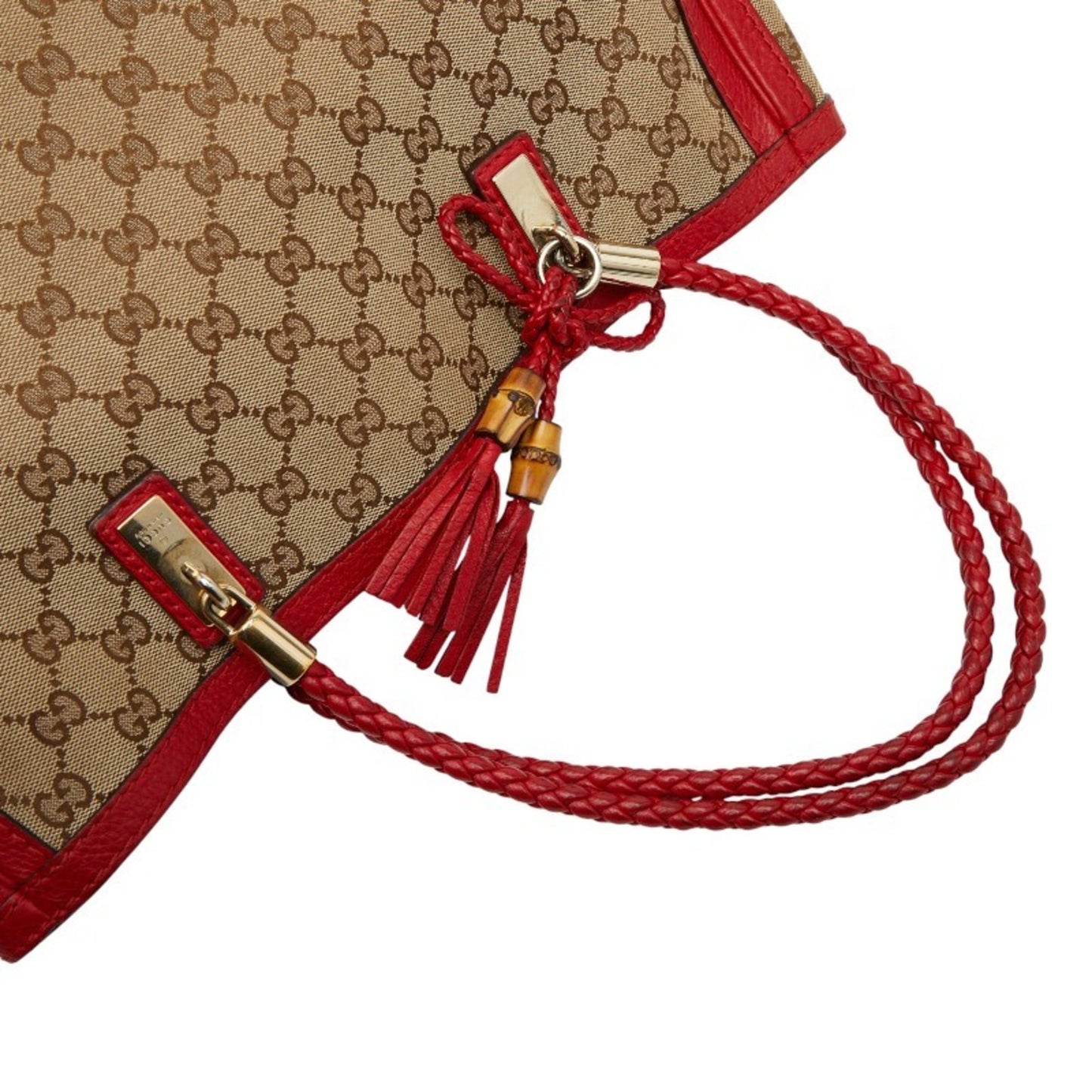 Gucci Beige Red Color Canvas Leather Tote Bag ( )