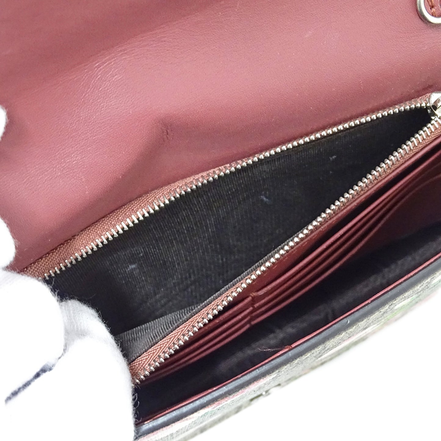 Gucci Brown Pink Gg Supreme Chain/Shoulder Wallet ( )