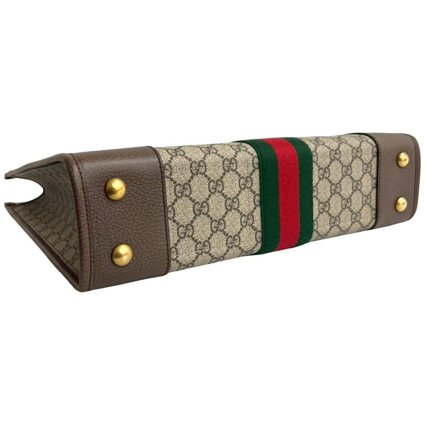 Gucci Brown Green Red Color Leather Pvc Handbag Tote Bag ( )
