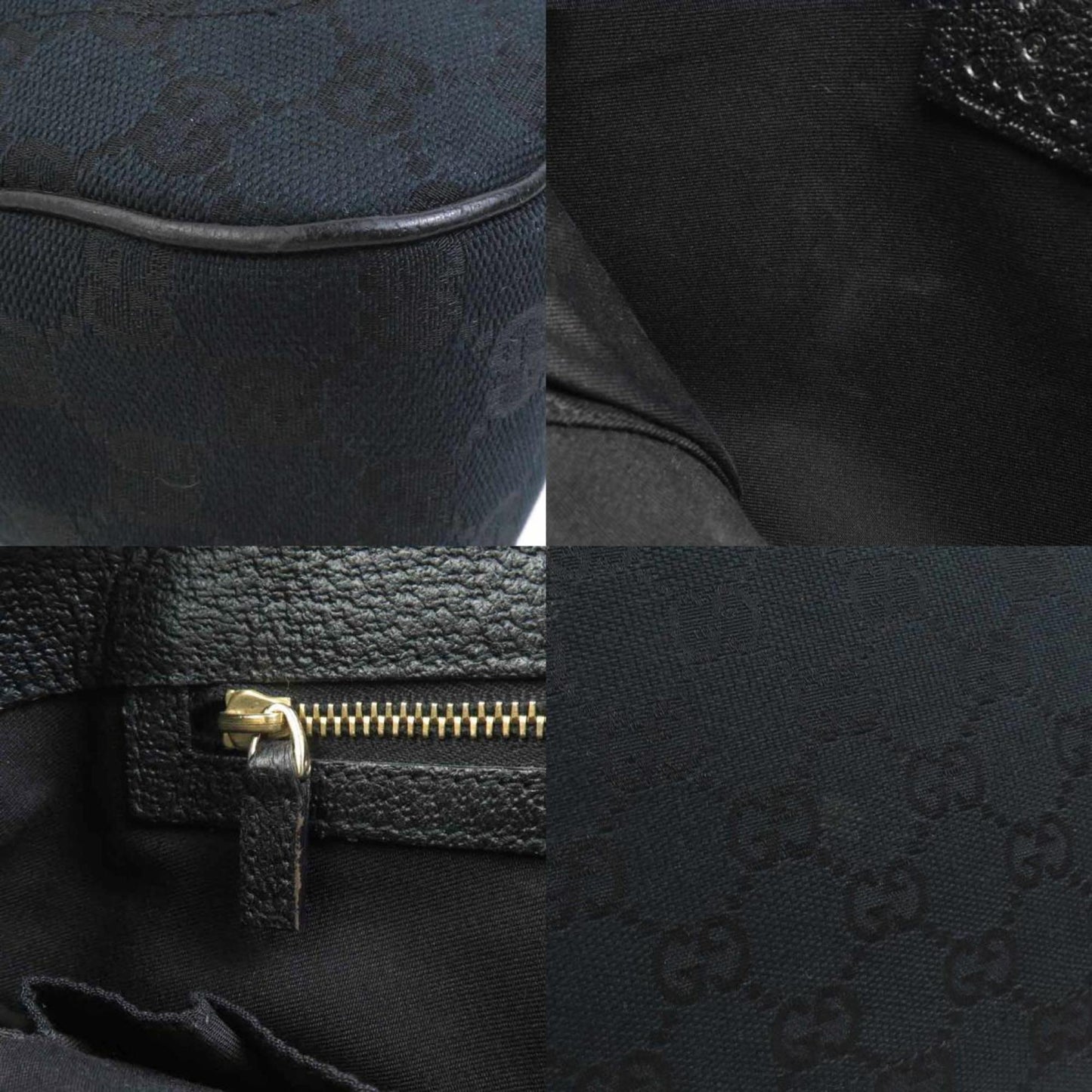 Gucci Black Gg Canvas Leather Handbag ( )