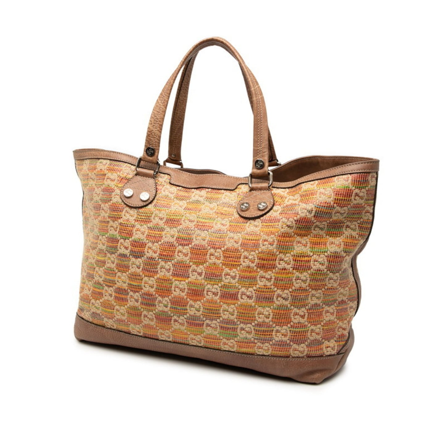 Gucci Brown Multi-Color Leather Straw Tote Bag ( )