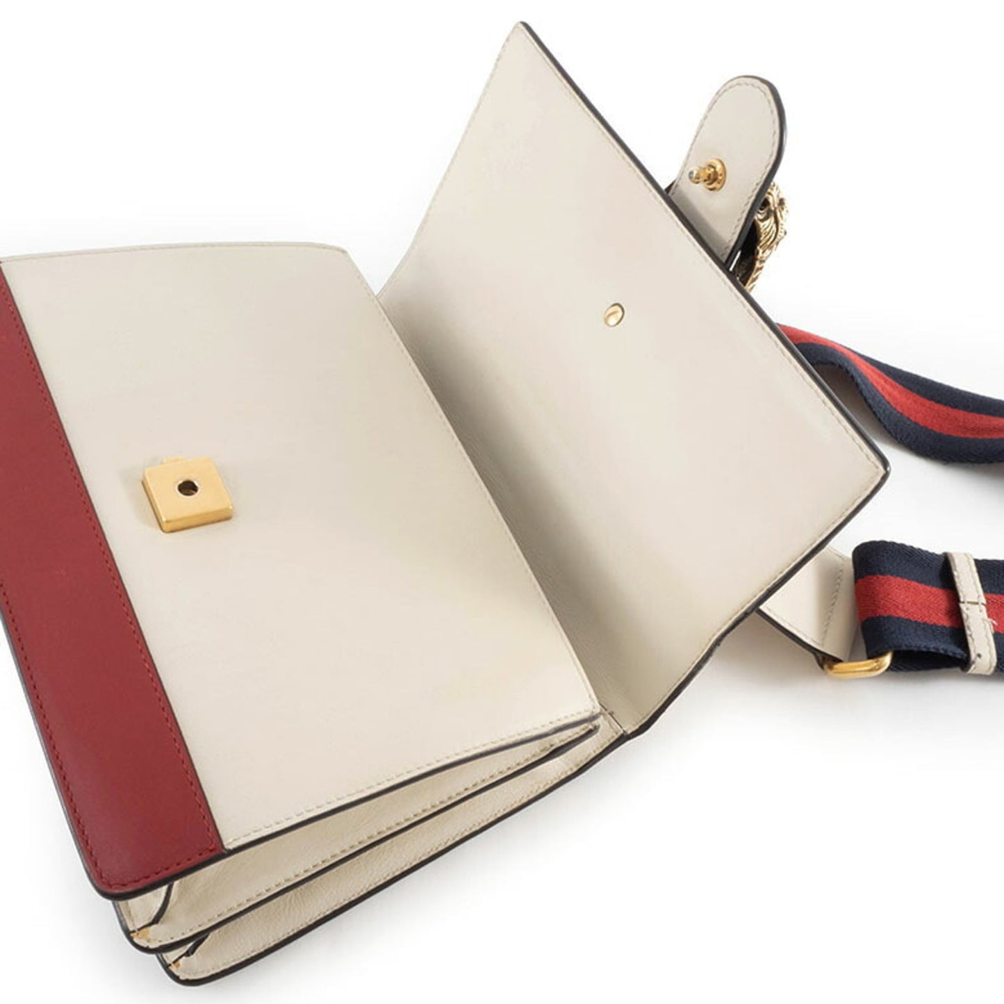Gucci Ivory Navy Red Color Bamboo Leather Shoulder Bag ( )