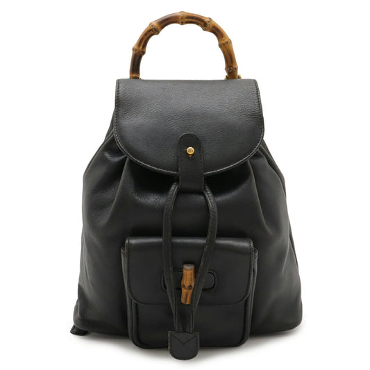 Gucci Black Bamboo Leather Backpack Shoulder Bag ( )