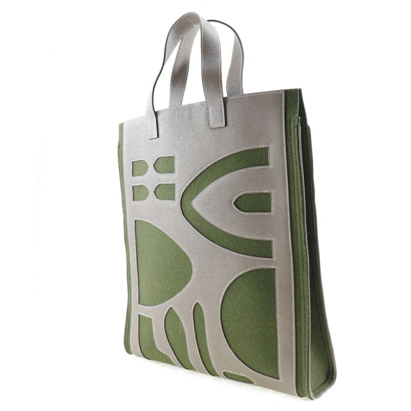 Hermes Petit H Brown Etoupe Gray Green Felt Tote Bag ( )
