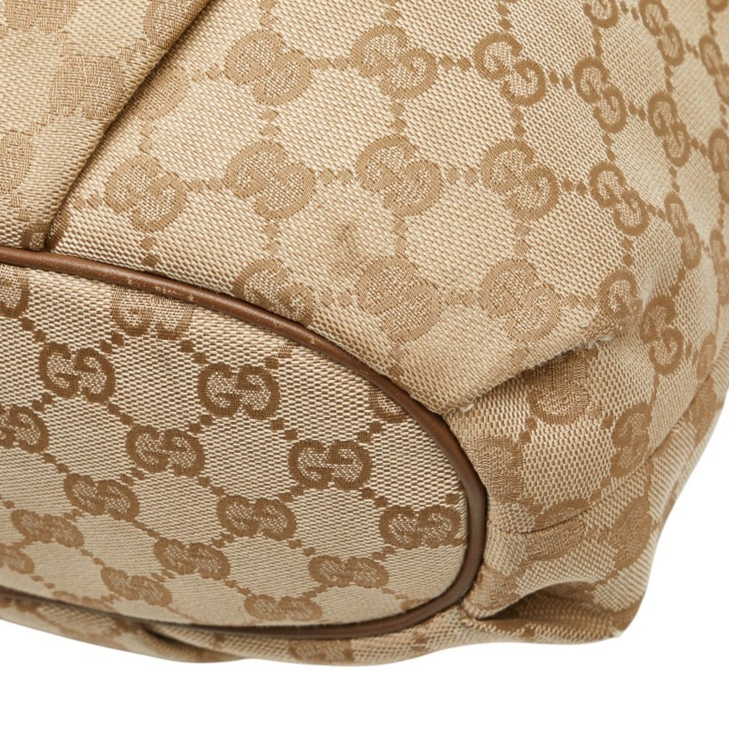 Gucci Beige Brown Canvas Leather Shoulder Bag ( )