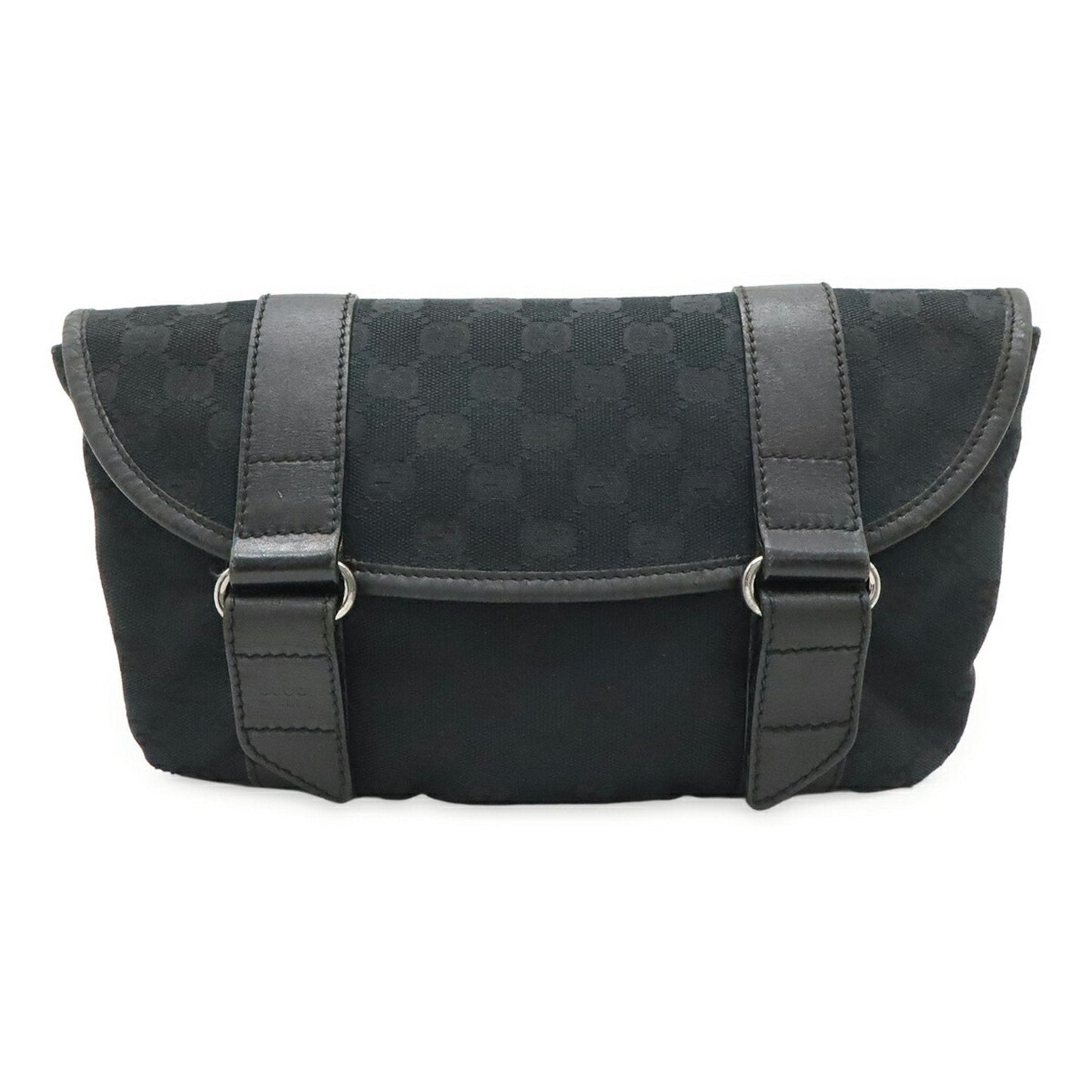 Gucci Black Gg Canvas Leather Pouch Sling Bag ( )