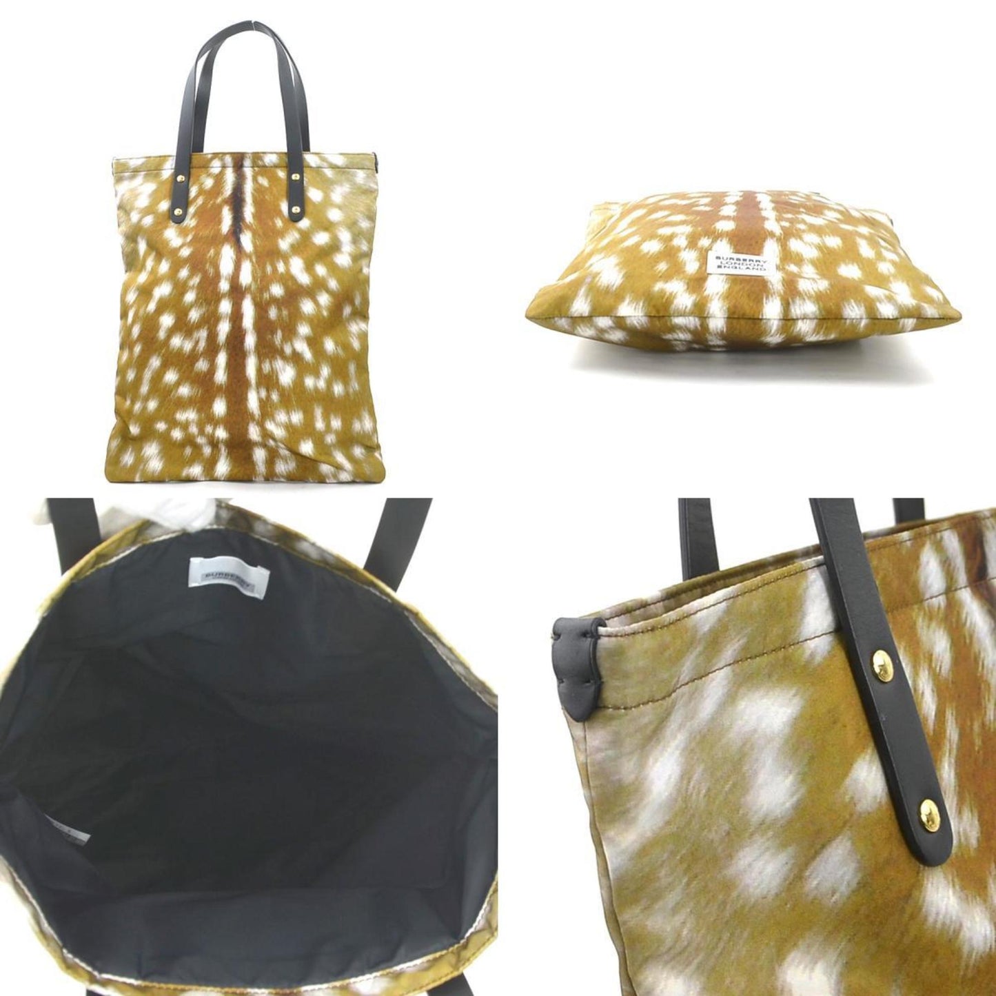 Burberry Black Brown Nylon Leather Handbag ( )